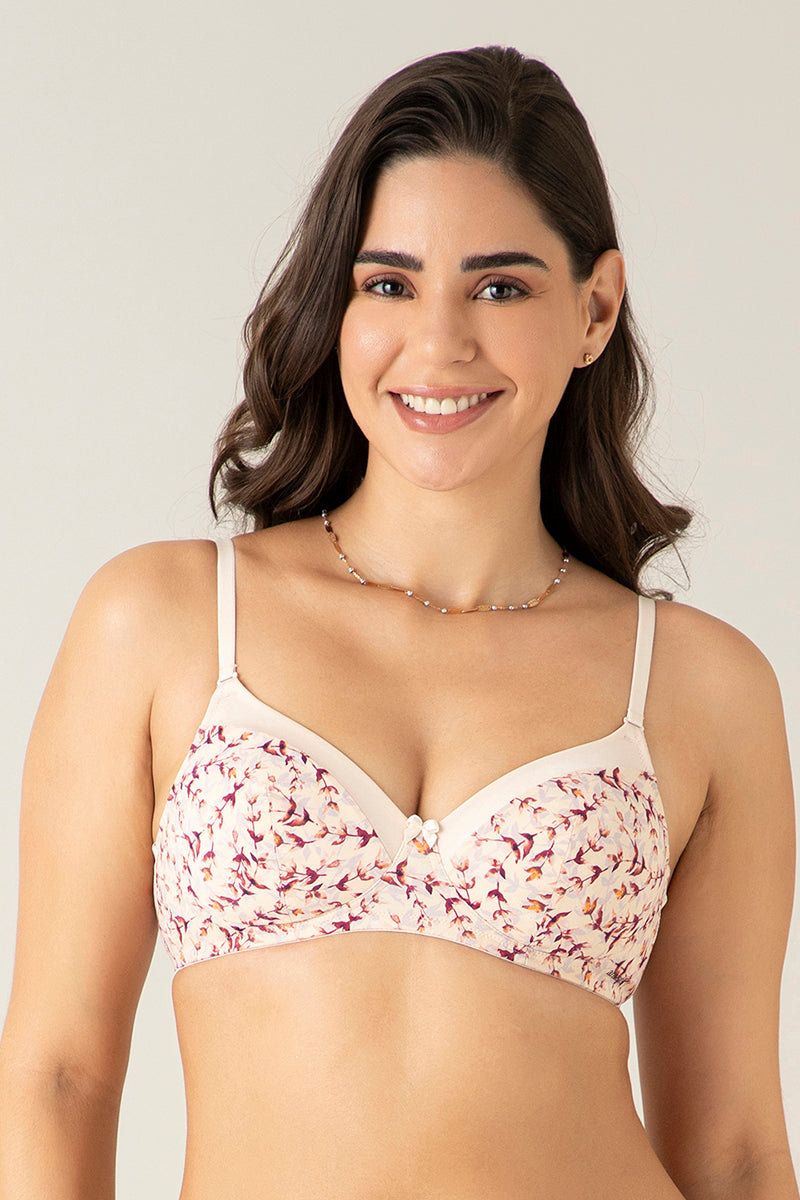  Satin Edge Padded Non-wired T-shirt Bra - Pompaneete Leaf Floral Pr、mySite、justintrudeaud