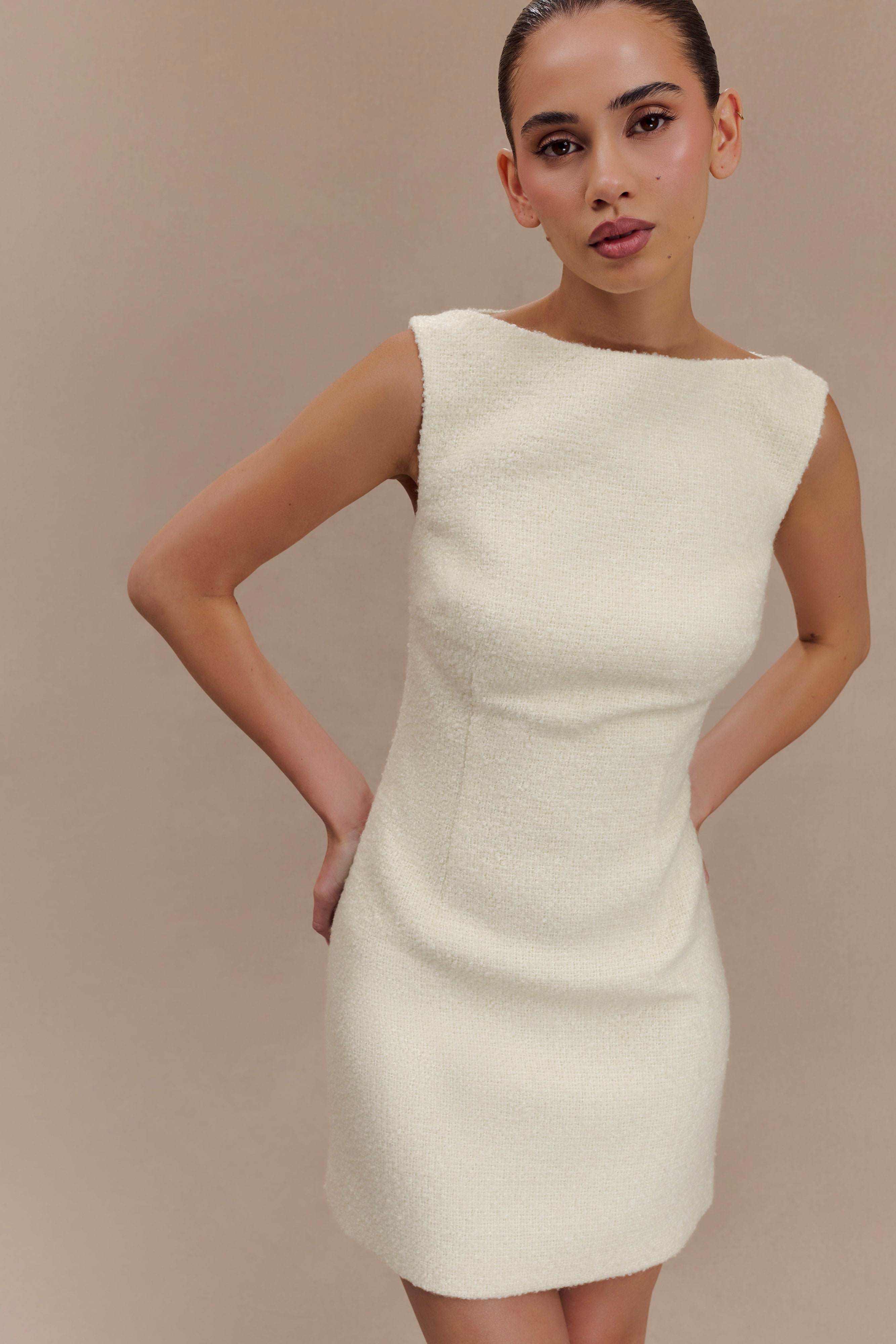 Angela Textured Boucle Mini Dress - Ivory、mySite、solidvoid