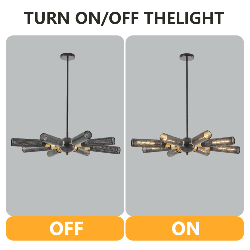 24" Modern Industrial Multi-Light Pendant Chandelier - 9-Light Black and Gold Adjustable Ceiling Light Fixture with Mesh Cylinder Shades for Living Room, Dining Room, or Staircase (Bulb Not Included)、、eastwooduniform