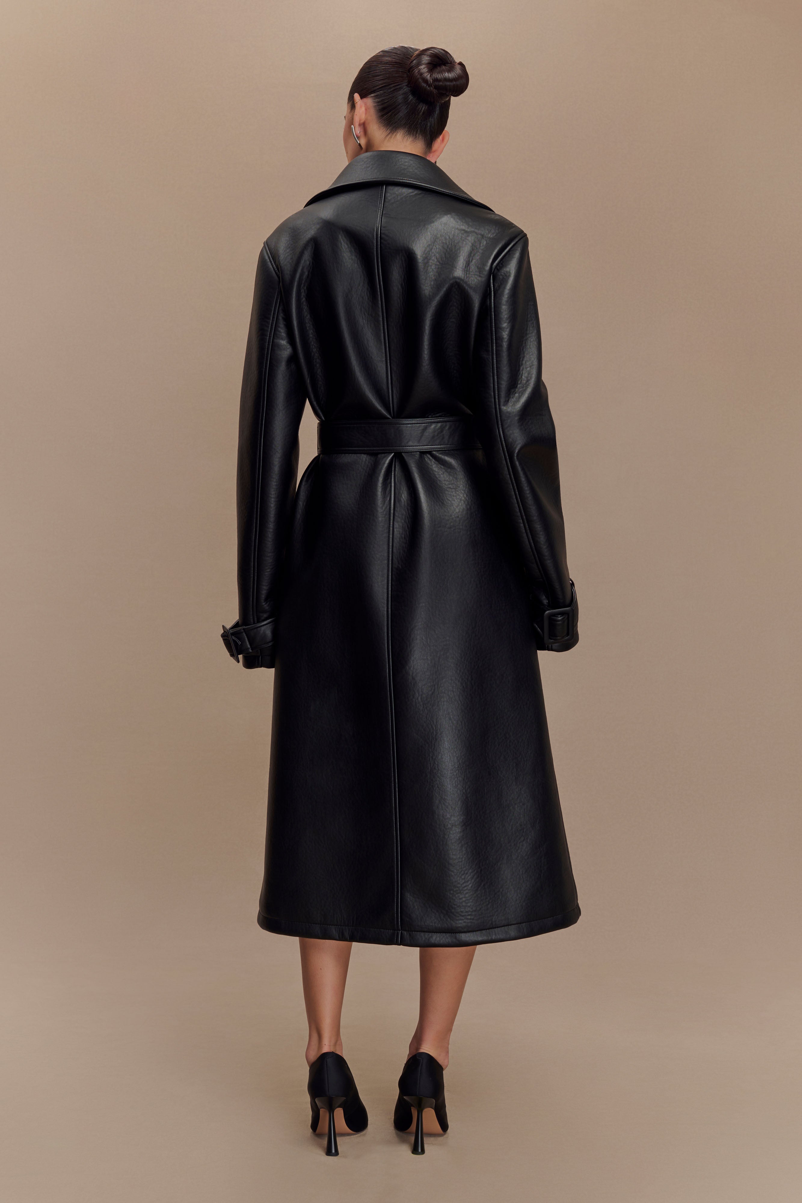 Tarah Faux Leather Trench Coat - Black、mySite、solidvoid