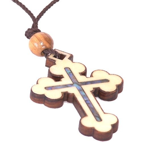  Byzantine- Orthodox Olive wood Cross with Mother of Pearls (60cm / 23.5 inches, Cross is 5cm or 2 inches)、mySite、elrpsem3k