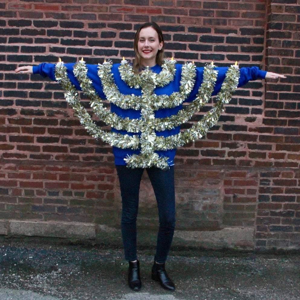 Light Up Menorah Hanukkah Unisex Sweatshirt - Blue or White、mySite、topwebapps