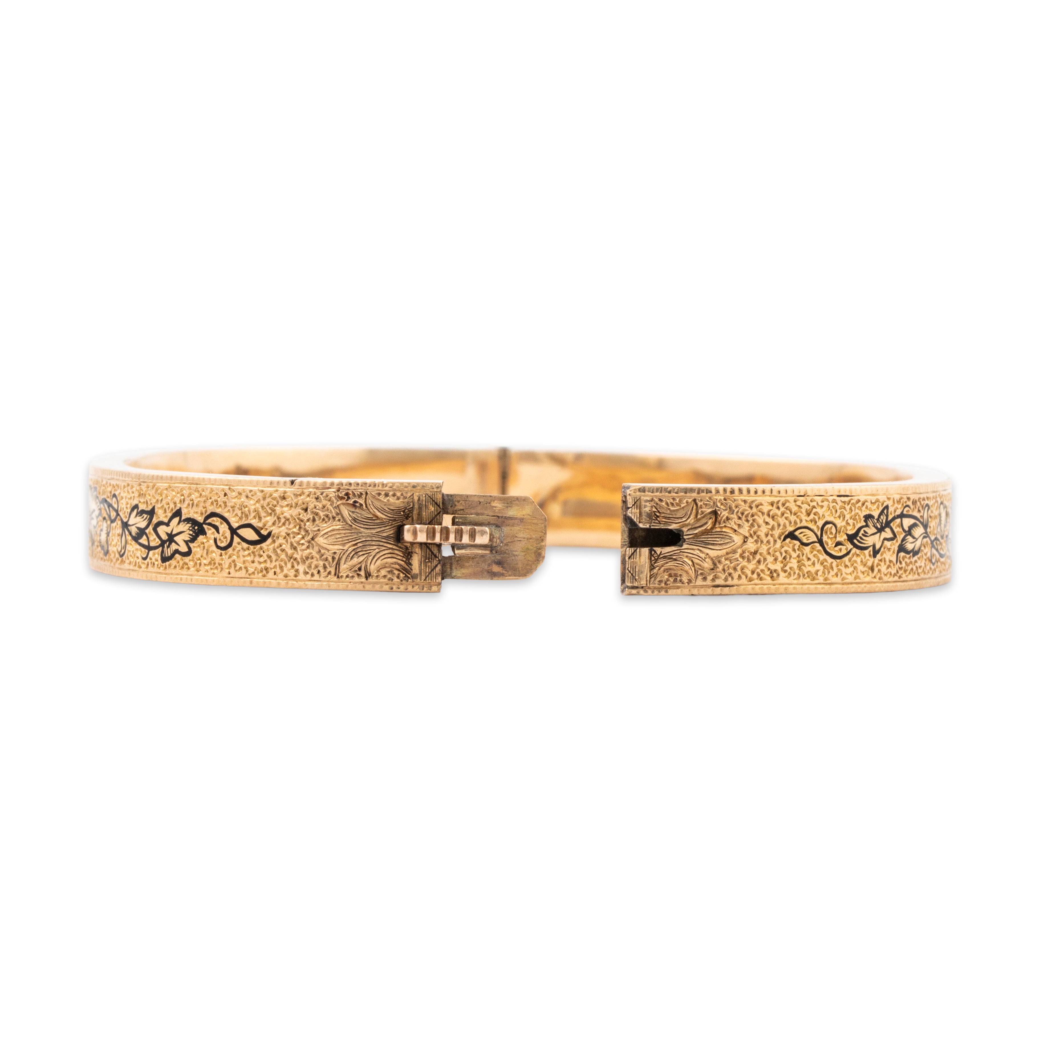 Antique Victorian 14k Yellow Gold Floral Enamel Hinged Bangle Bracelet 6.25、mySite、hinf8tx79