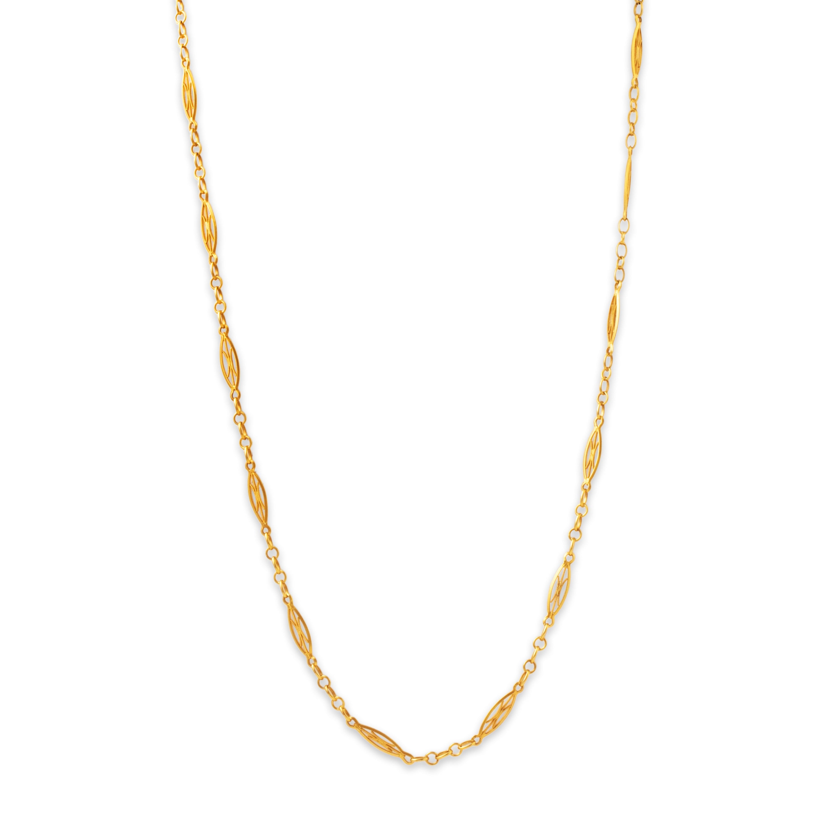 Antique French 18k Yellow Gold Wonderful Filigree Chain Necklace 20.75、mySite、hinf8tx79
