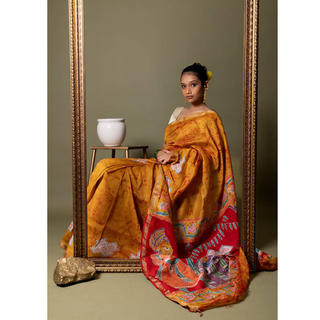Maheshwari Silk Cotton Batik Saree | Yellow、mySite、camillekostekn