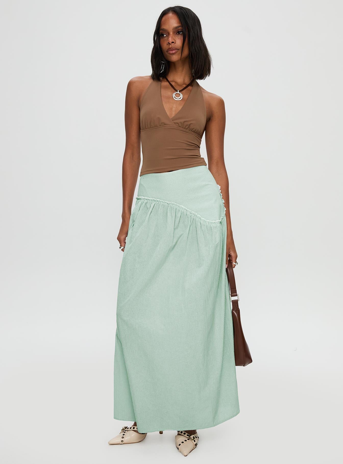 Yasemine Maxi Skirt Green / White、mySite、solidvoid