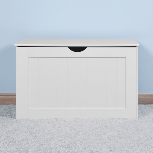 White Lift Top Entryway Storage Cabinet with 2 Safety Hinge, Wooden Toy Box、、casual