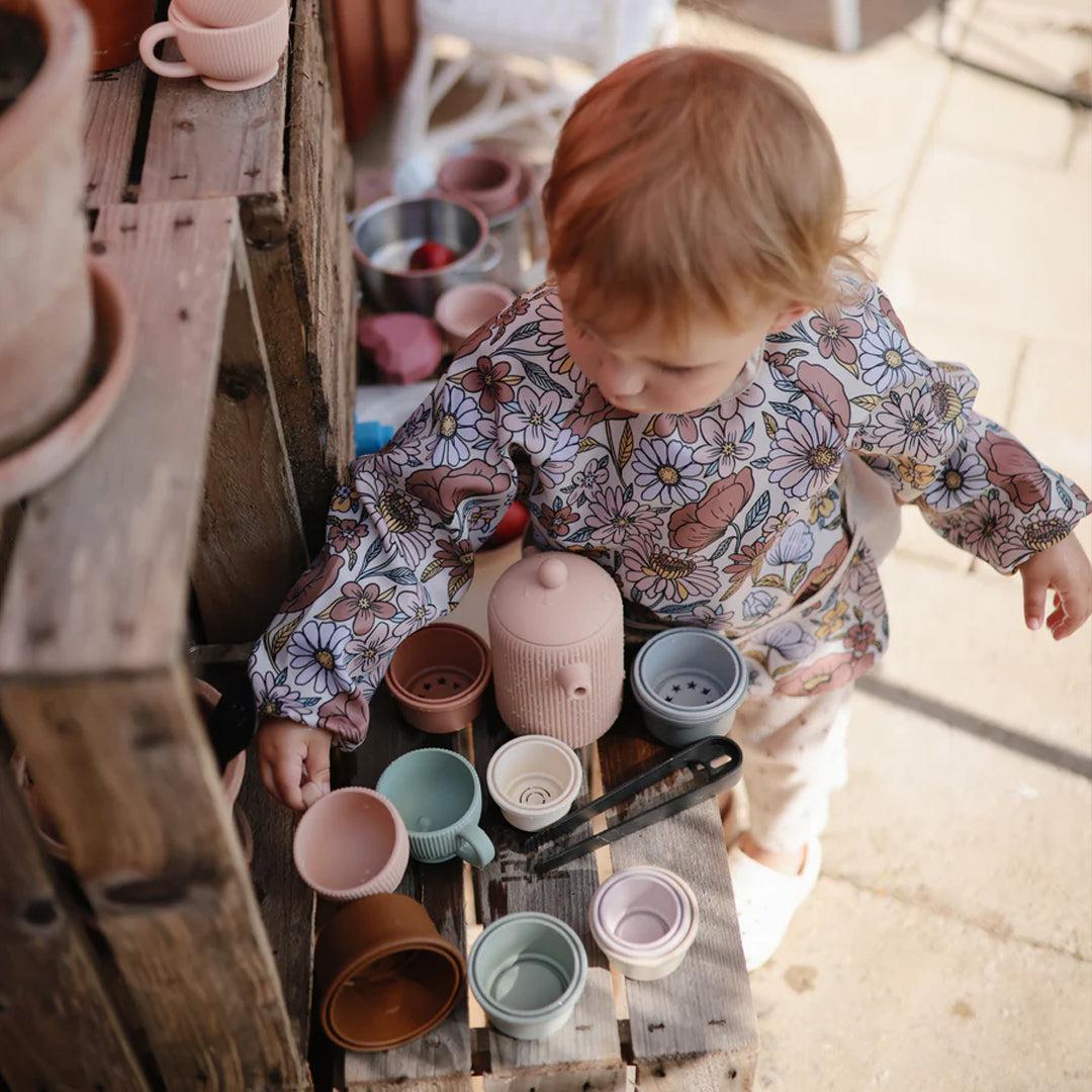  Mushie Long Sleeve Bib - Retro Flowers、mySite、merchandisen