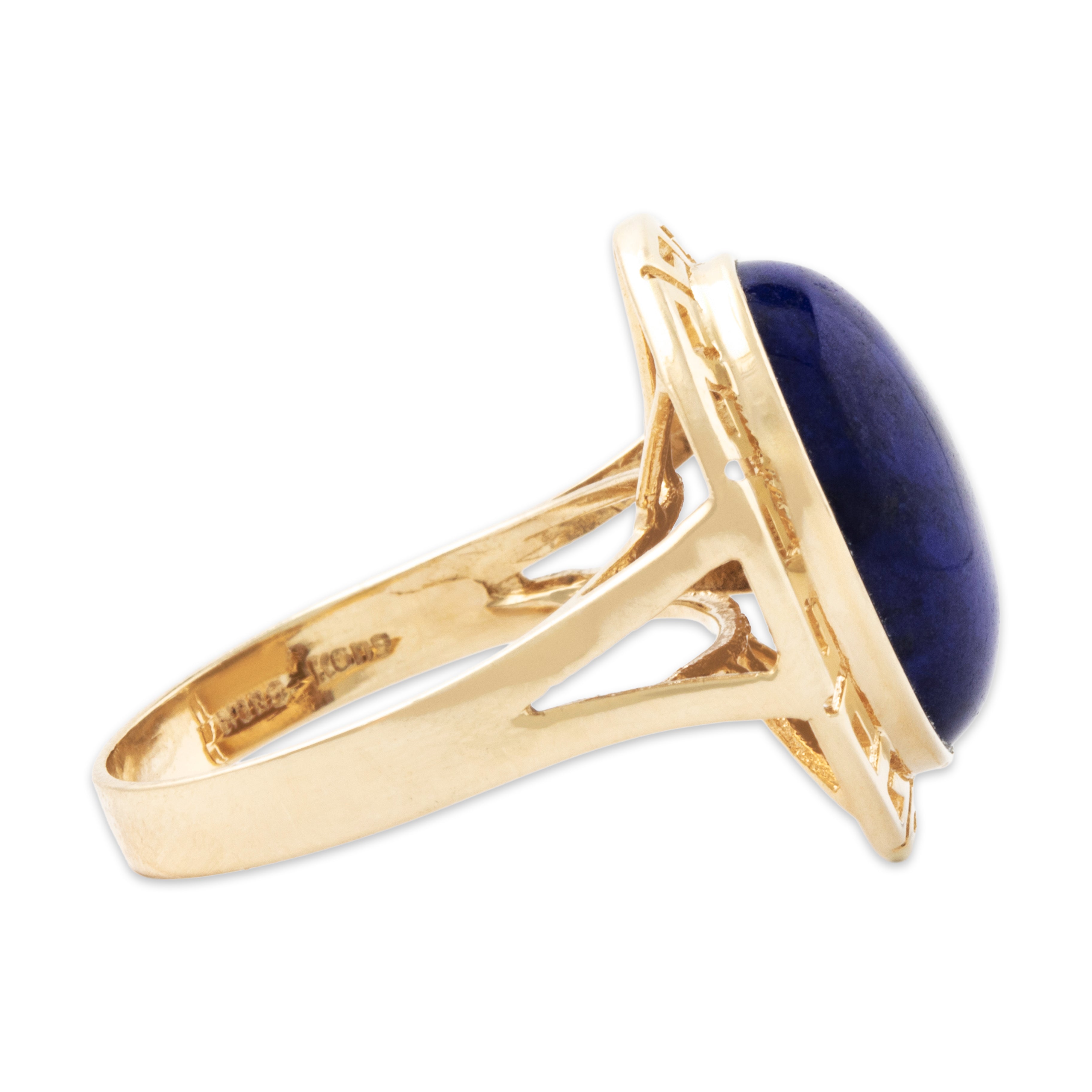 Vintage 14k Yellow Gold 6.8ct Lapis Lazuli Greek Key Border Cocktail Ring 8.25、mySite、hinf8tx79