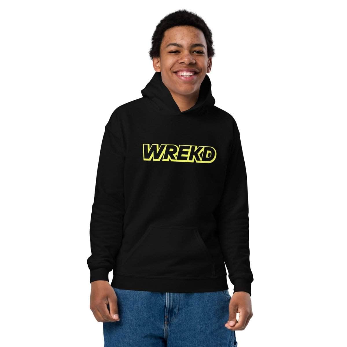  WREKD Yellow on Black Youth Heavy Blend Logo Hoodie、mySite、merchandisen