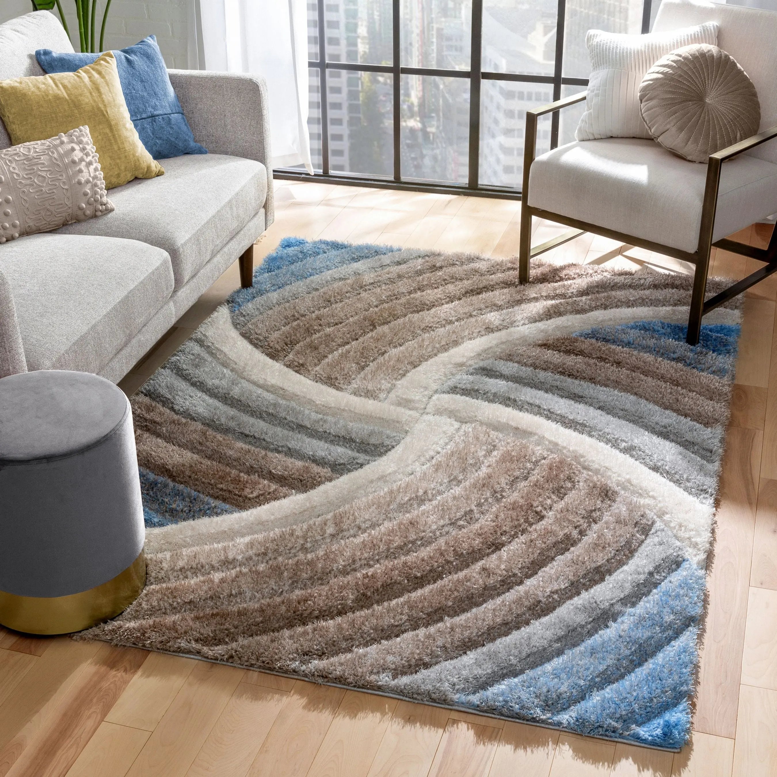 Ucci Modern Modern Geometric Shag Beige 3D Textured Thick & Soft Shag Rug、mySite、gigharbornorthrealestate