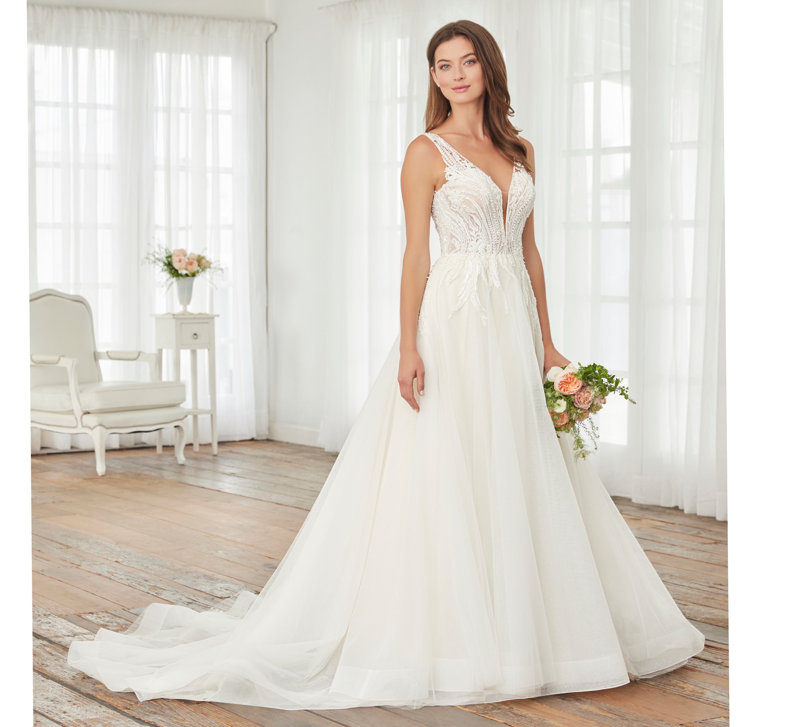 Hand-Beaded And Lace A-Line Gown In Ivory Ivory Nude、mySite、solidvoid