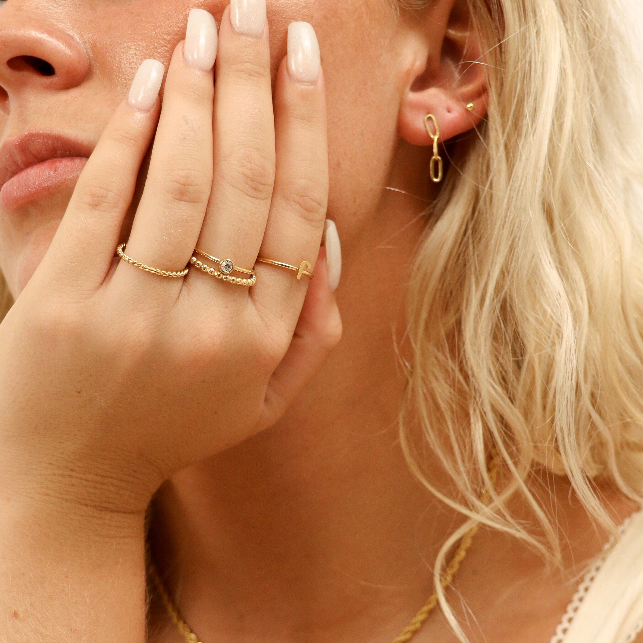 18K Gold PVD Stainless Steel Beaded Stacking Ring / CSR0004、mySite、dreamappss