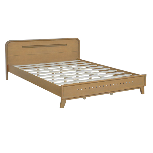 PINE SOLID WOOD KING SIZE BED, SOLID AND STABLE, NO BOX SPRING NEEDED, RUSTIC YELLOW COLOR、、eastwooduniform