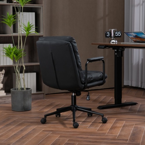 Office Chair,Mid Back Home Office Desk Task Chair with Wheels and Arms Ergonomic PU Leather Computer Rolling Swivel Chair with Padded Armrest,The back of the chair can recline 40° (Brown)、、casual