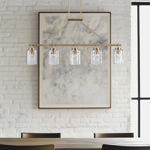 5-light Linear Chandelier with Textured Glass Shades、、eastwooduniform