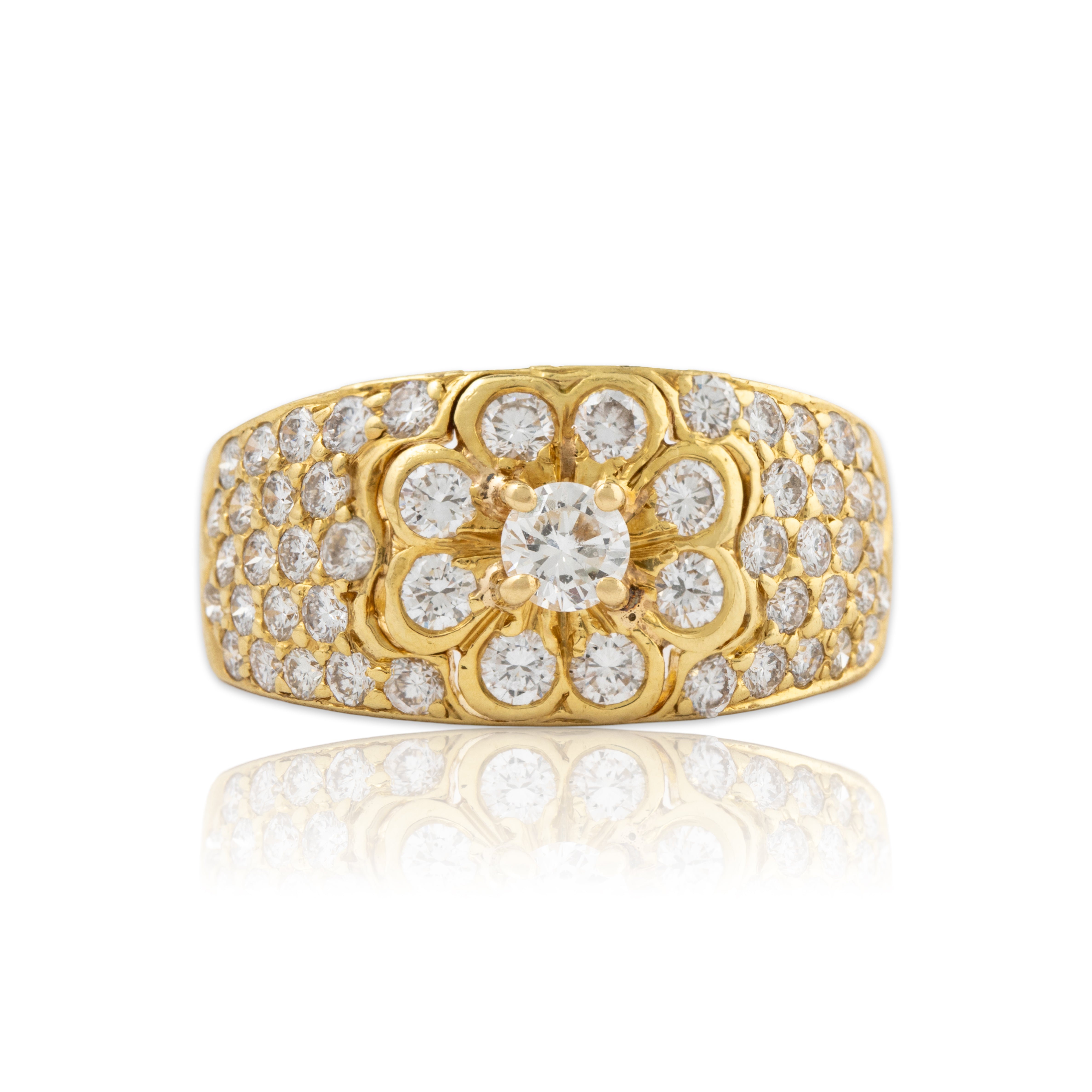 Vintage 18k Yellow Gold 1.25cttw Diamond Floriform Statement Ring 8.25、mySite、hinf8tx79