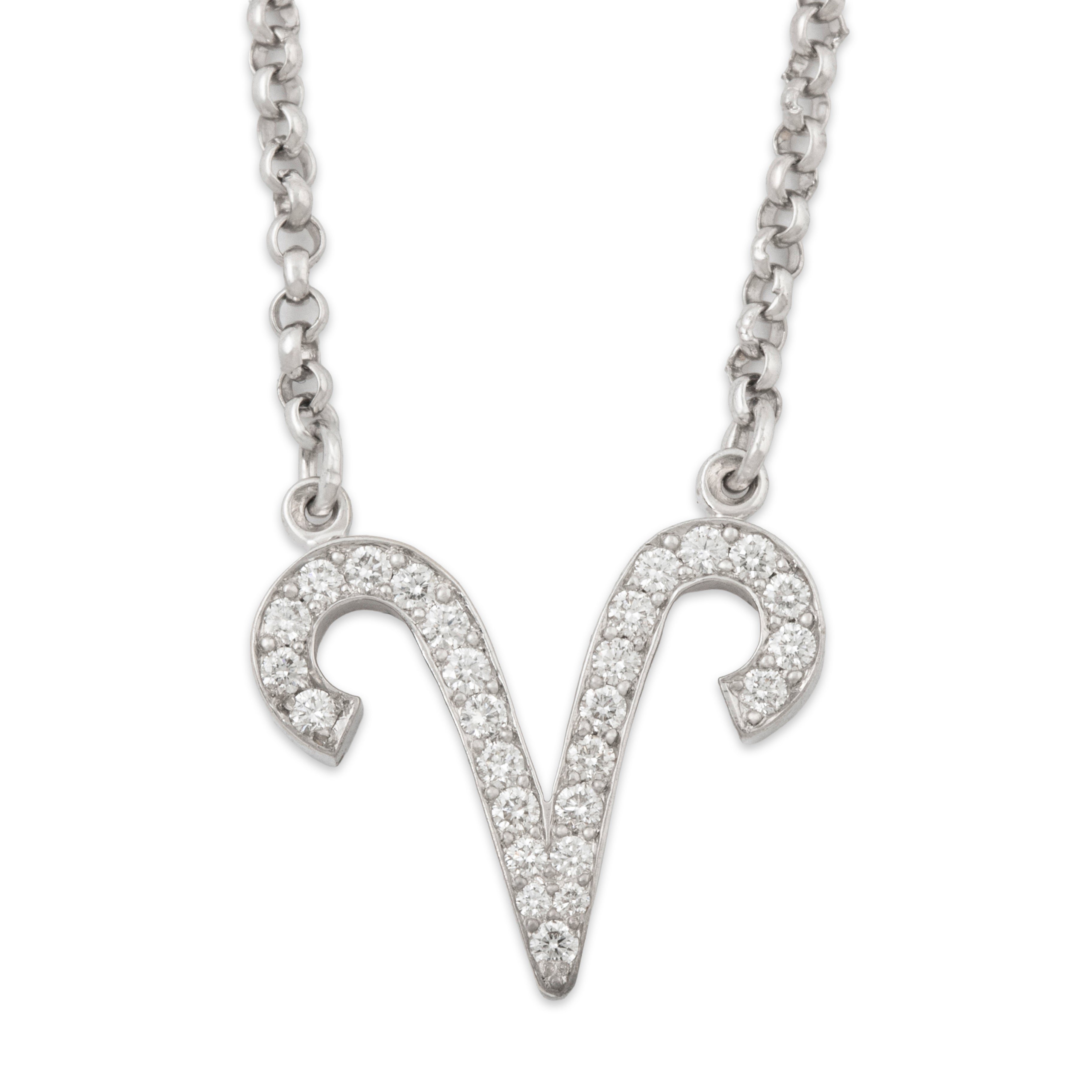 Vintage 18k White Gold Diamond Aries Zodiac Pendant Necklace 20.5、mySite、hinf8tx79