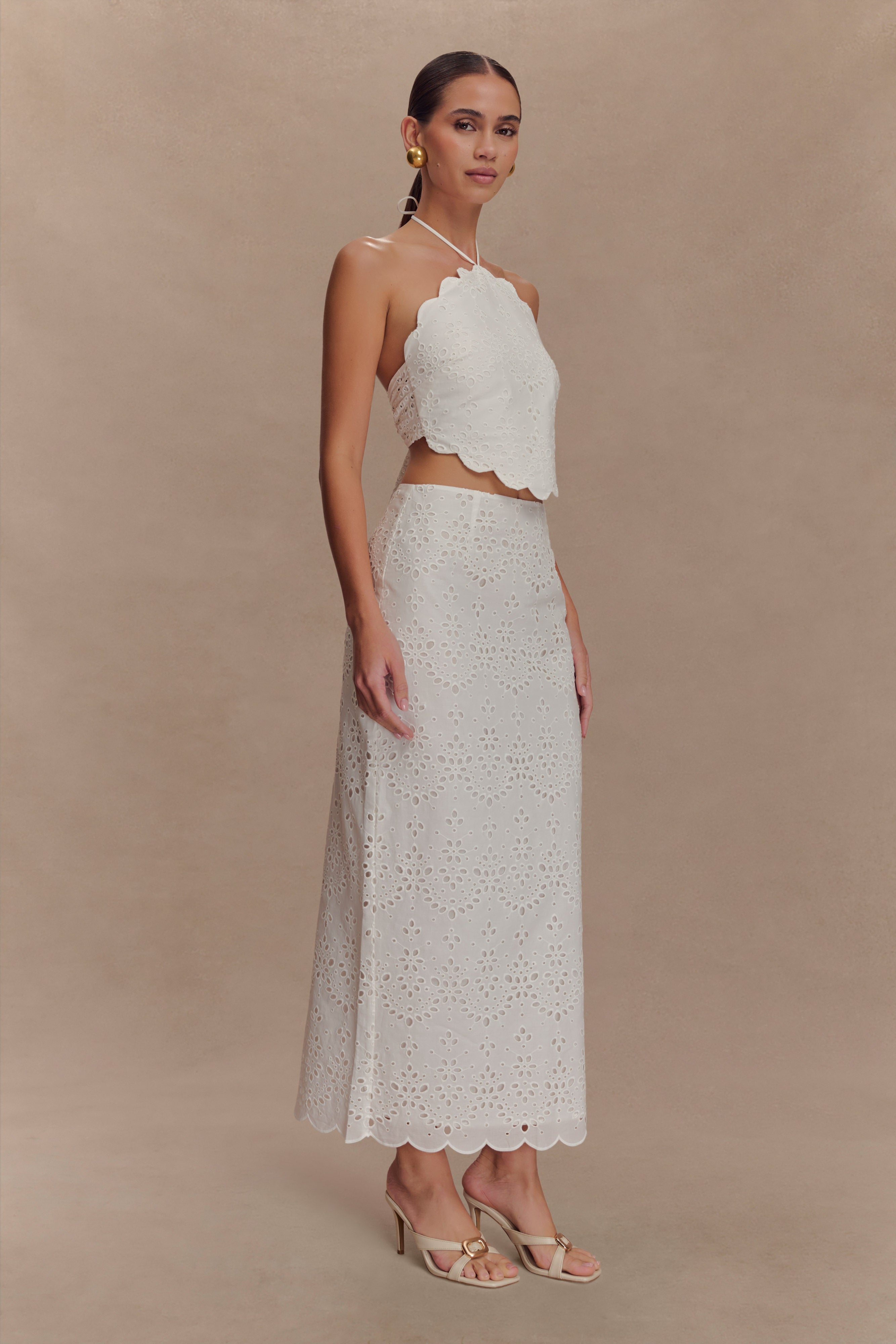 Kensley Broderie Halter Top - White、mySite、solidvoid