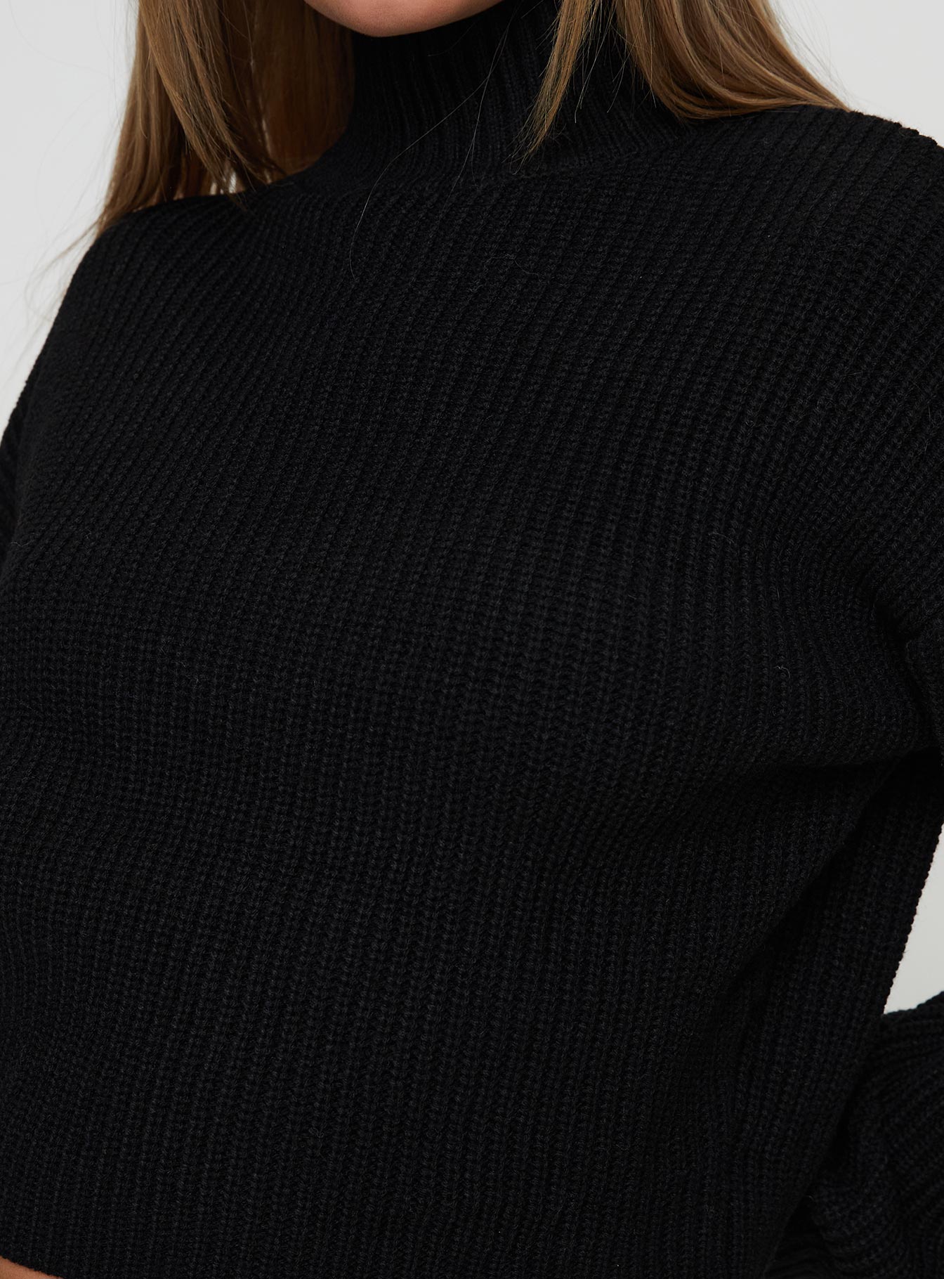 Sayge Mock Neck Knit Sweater Black、mySite、solidvoid
