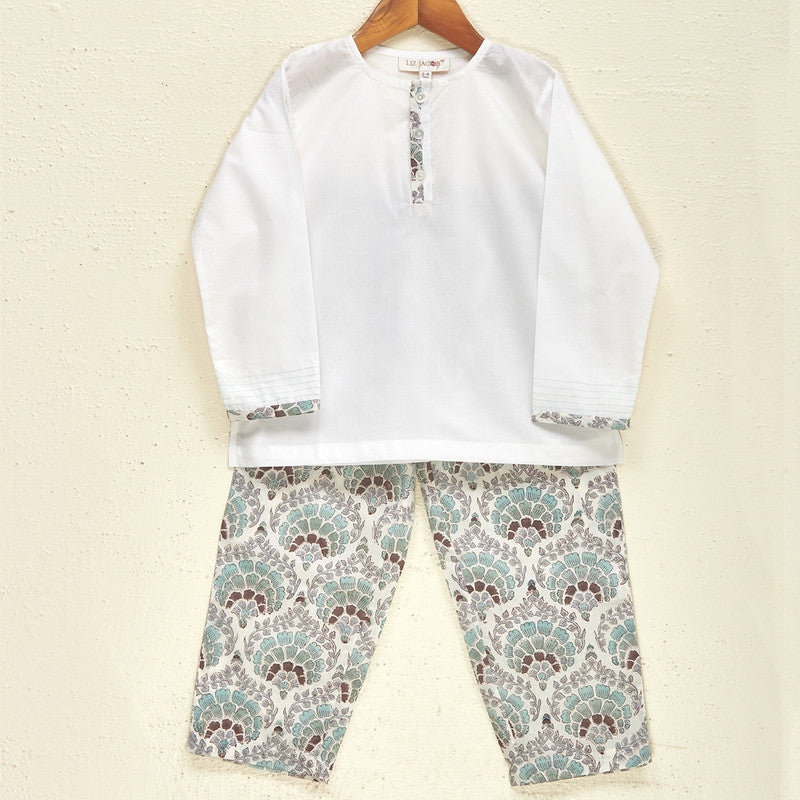 Cotton Pyjama Set For Kids | Block Printed | White、mySite、camillekostekn