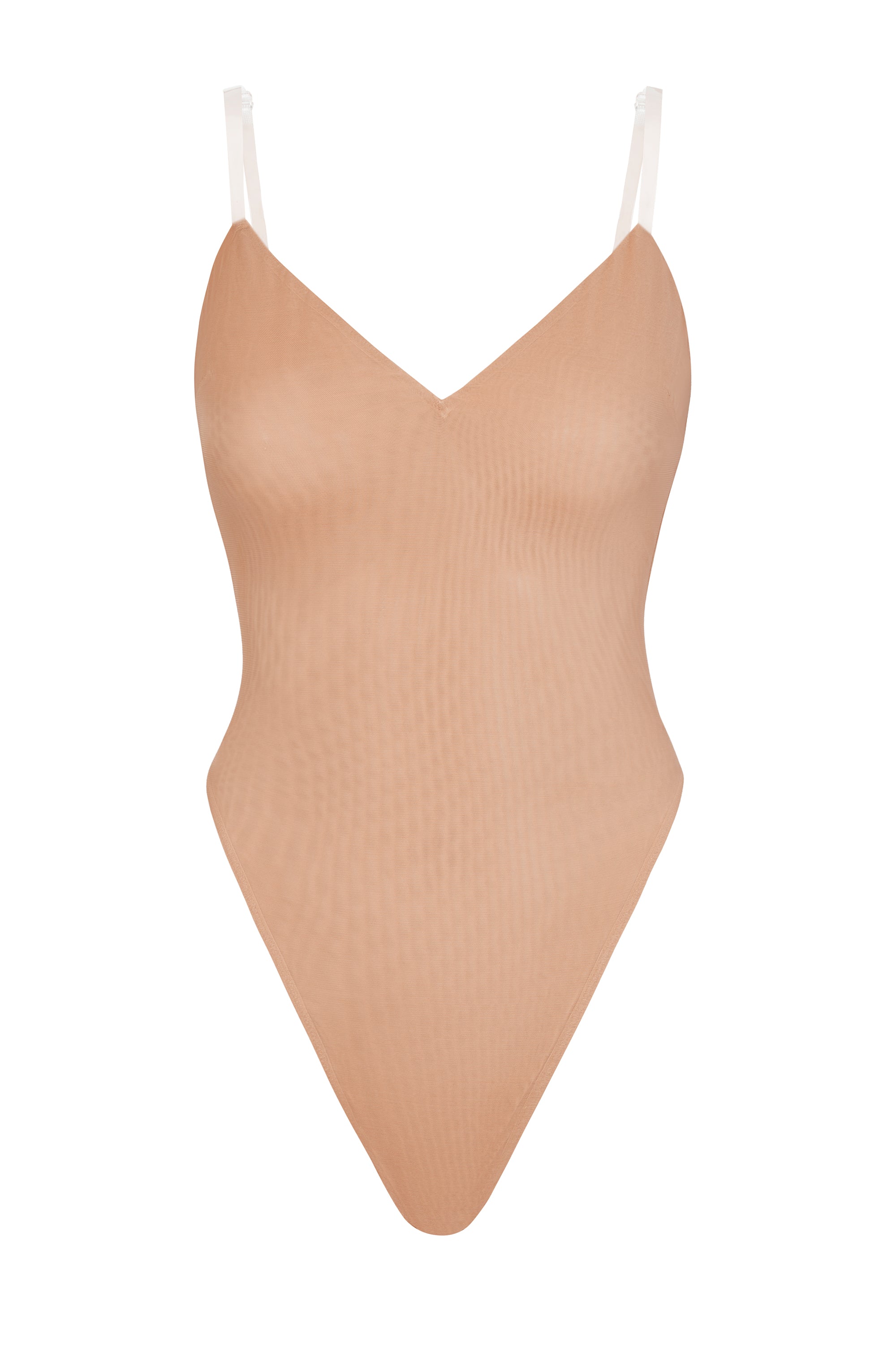 Soft Mesh V-Neck Bodysuit in Warm Peach、mySite、solidvoid