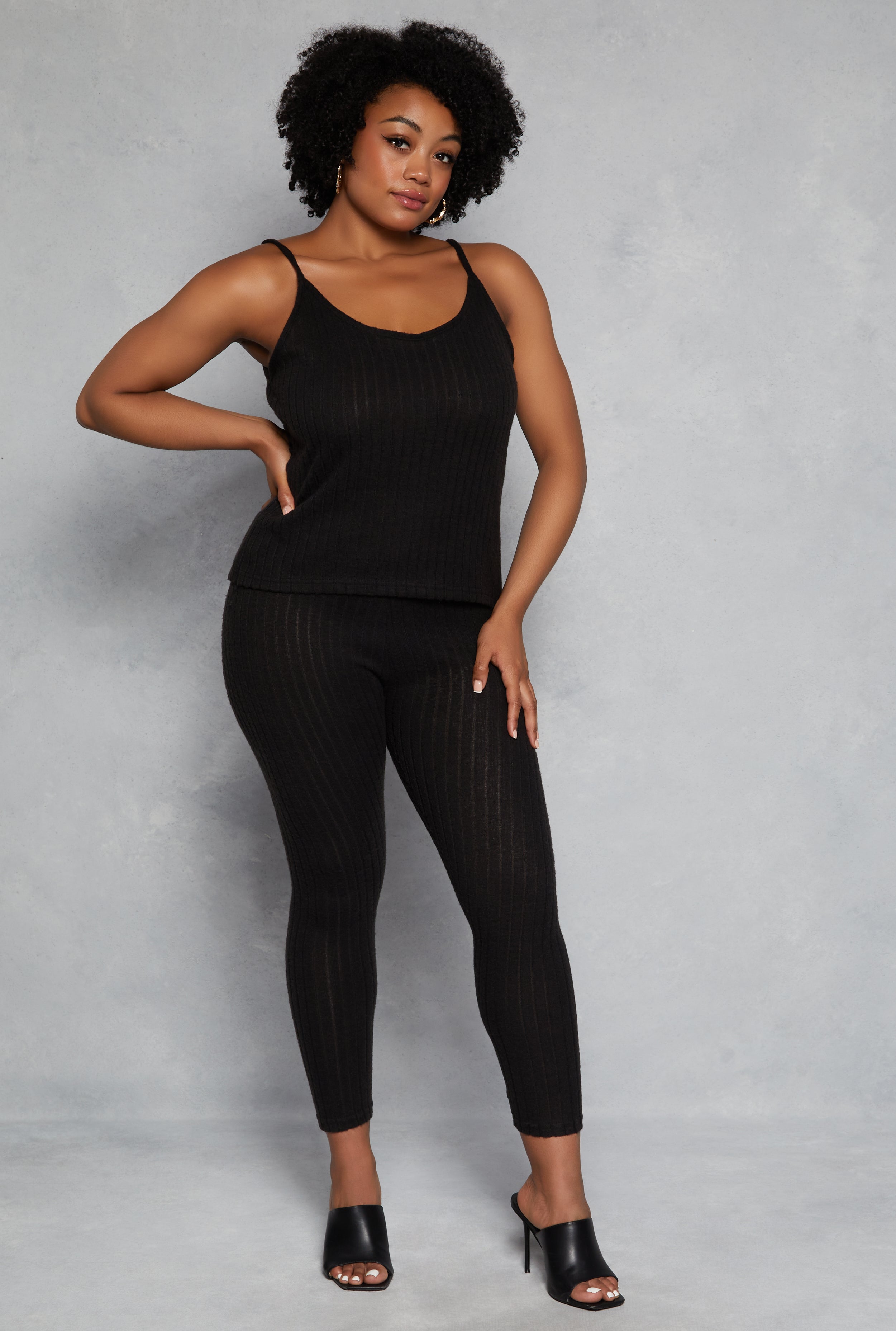 Plus Size Brushed Ribbed Knit Leggings、mySite、camillekostekn