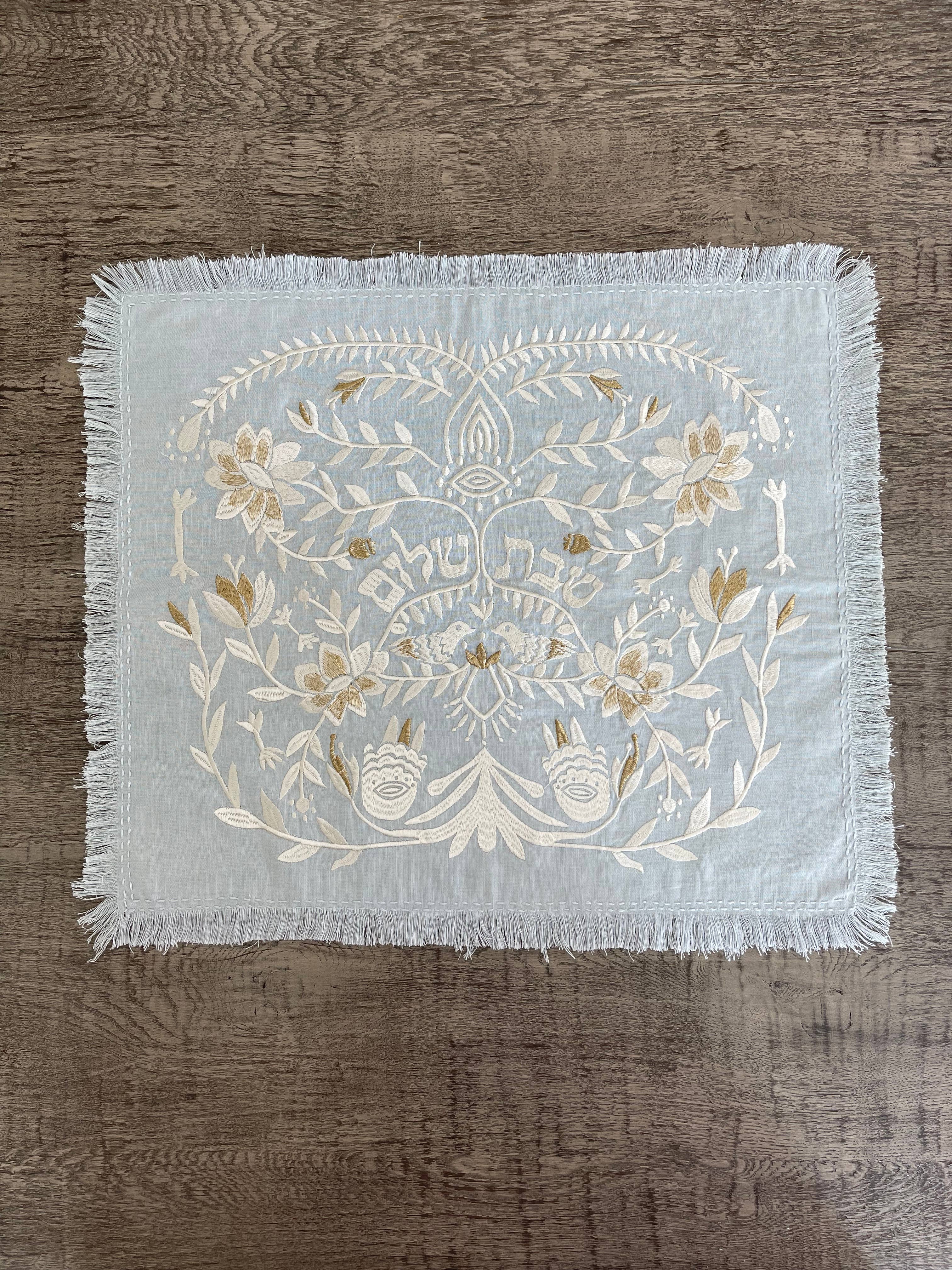 Handmade Linen Challah Cover - Blue and Ivory、mySite、topwebapps