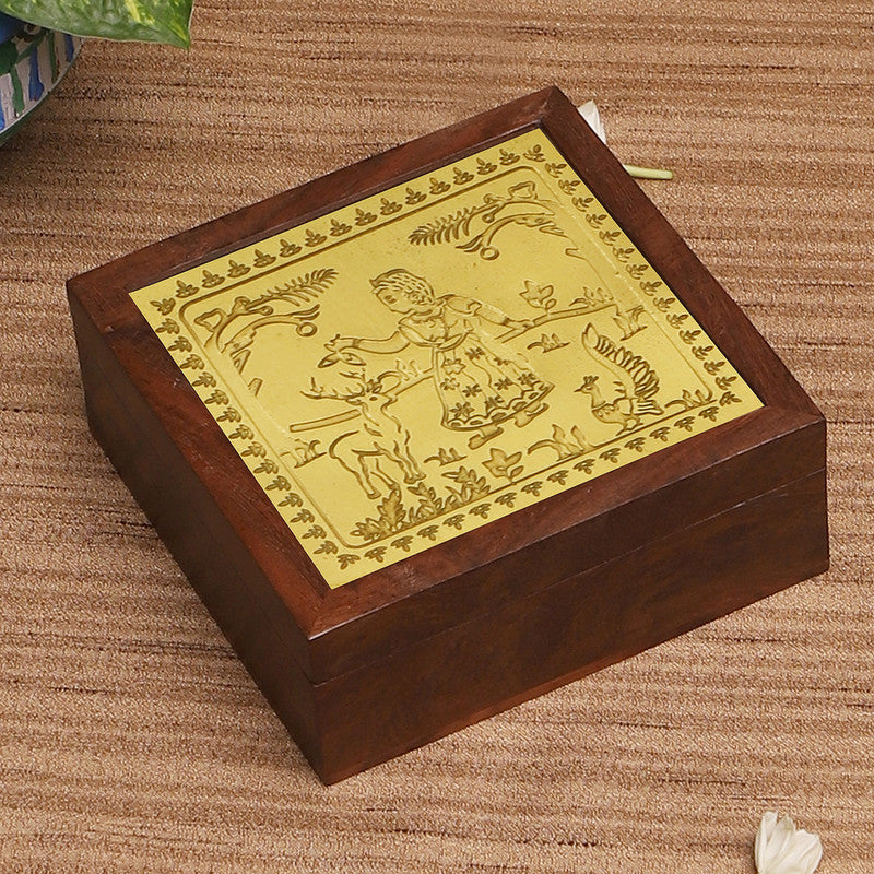 Shakuntala Brass & Wooden Gift Box | Gold & Brown、mySite、camillekostekn
