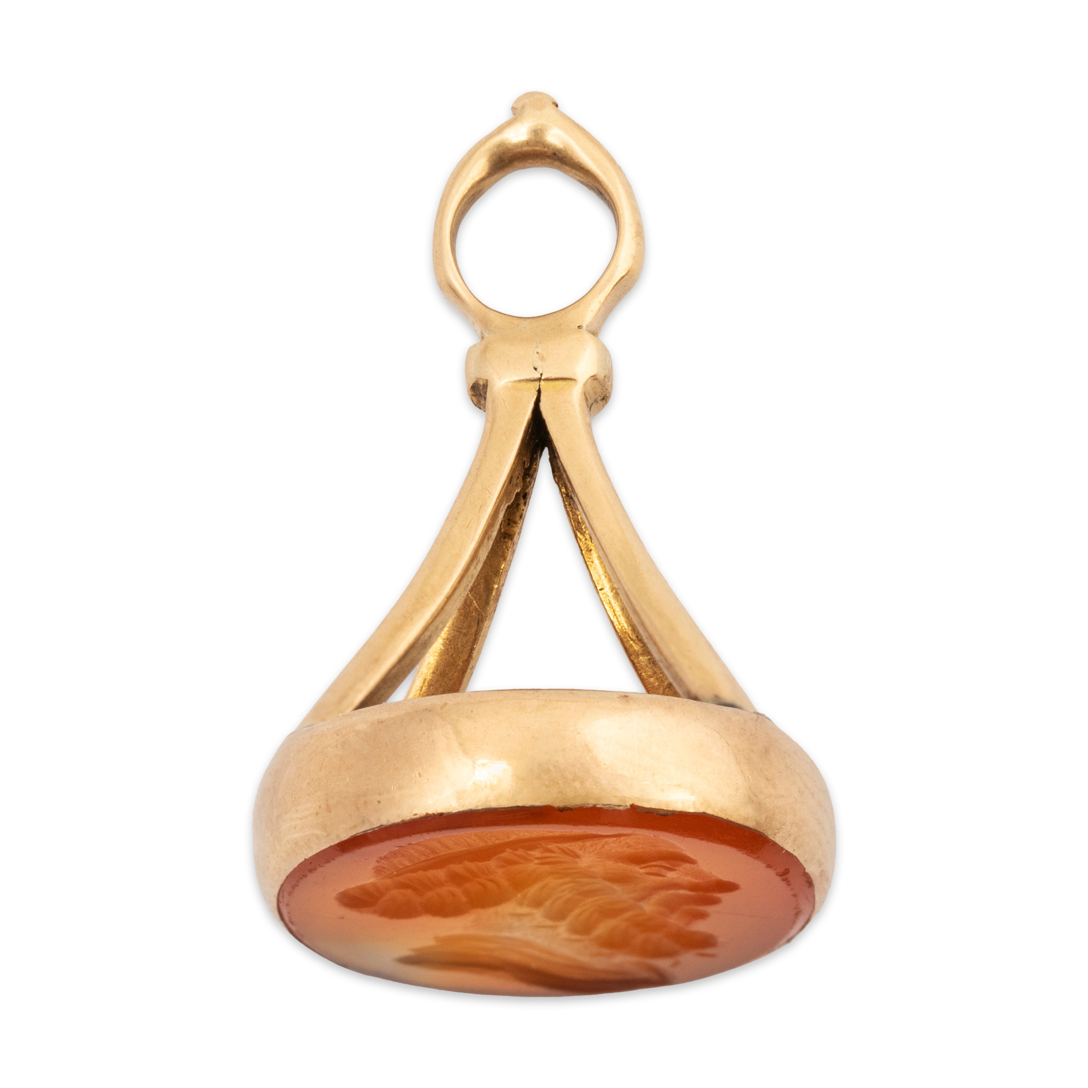 Antique Georgian 14k Yellow Gold Carnelian Carved Man Fob Seal Pendant、mySite、hinf8tx79