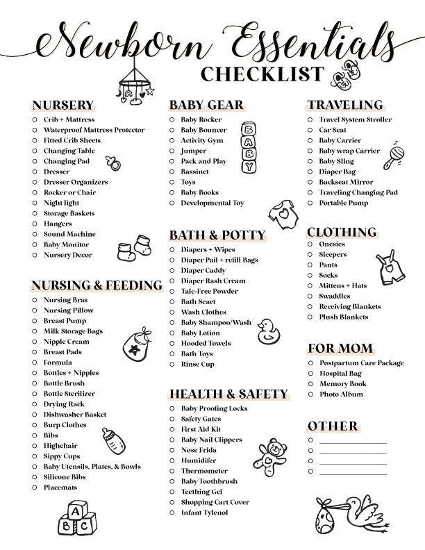  Newborn Essentials Checklist - Free Baby Shower Digital Download、mySite、layawaytickets