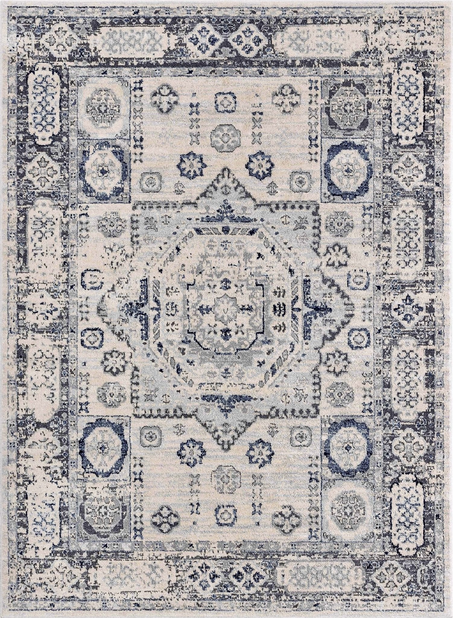 Leon Medallion Ivory Blue Beige Rug For Living Room, Bedroom, and Dining Room、mySite、gigharbornorthrealestate