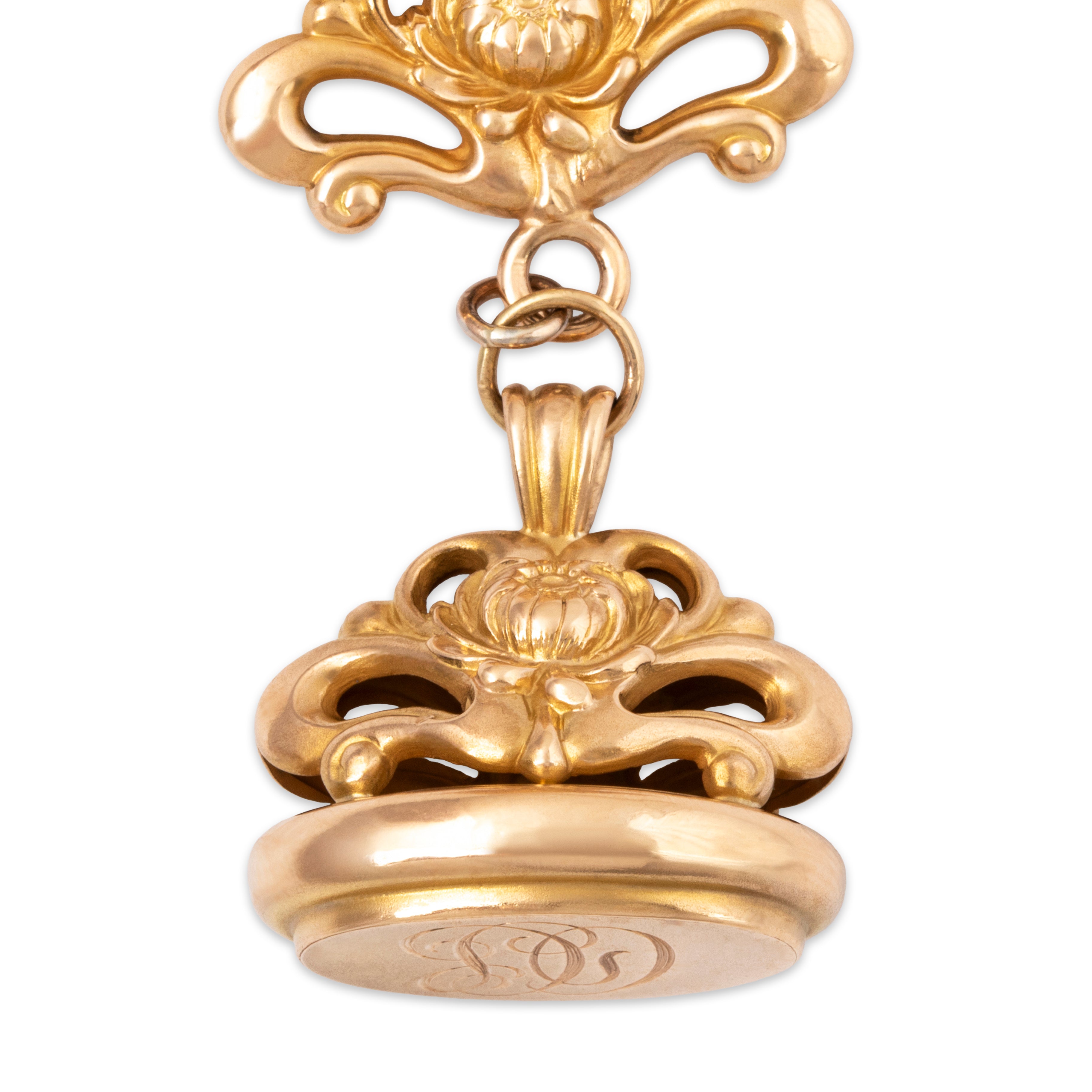 Antique Art Nouveau 14k Yellow Gold Large Blooming Peonies Watch Fob Pendant、mySite、hinf8tx79