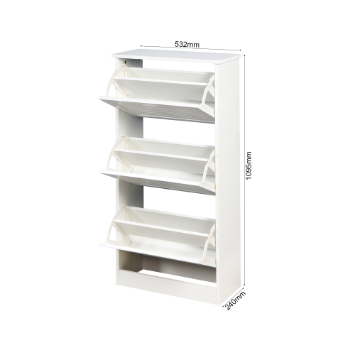 Wooden Shoe Cabinet for Entryway, White Shoe Storage Cabinet with 3 Flip Doors 20.94x9.45x43.11 inch、、casual