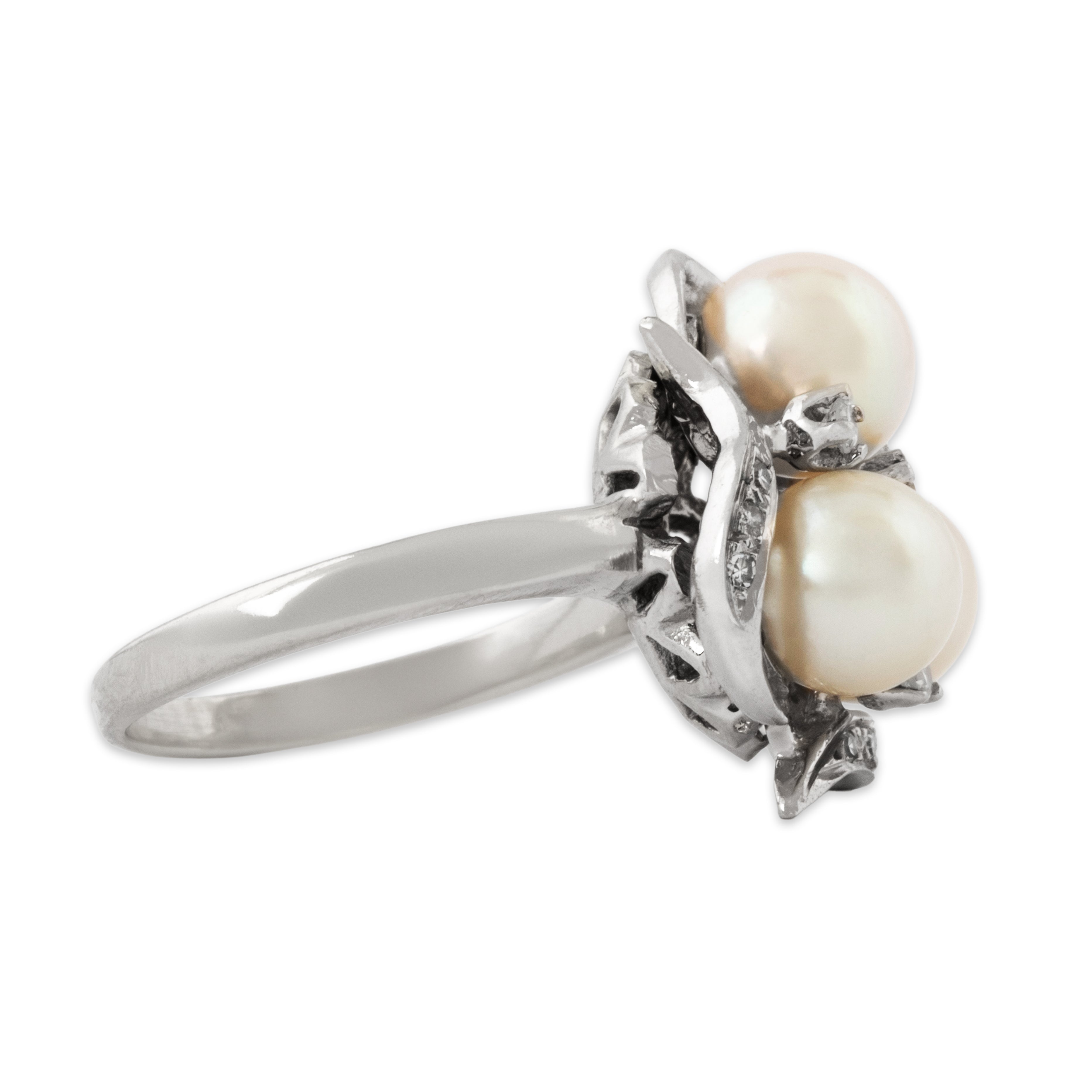 Vintage 14k White Gold Pearl Diamond Fabulous Cocktail Ring 6.00、mySite、hinf8tx79