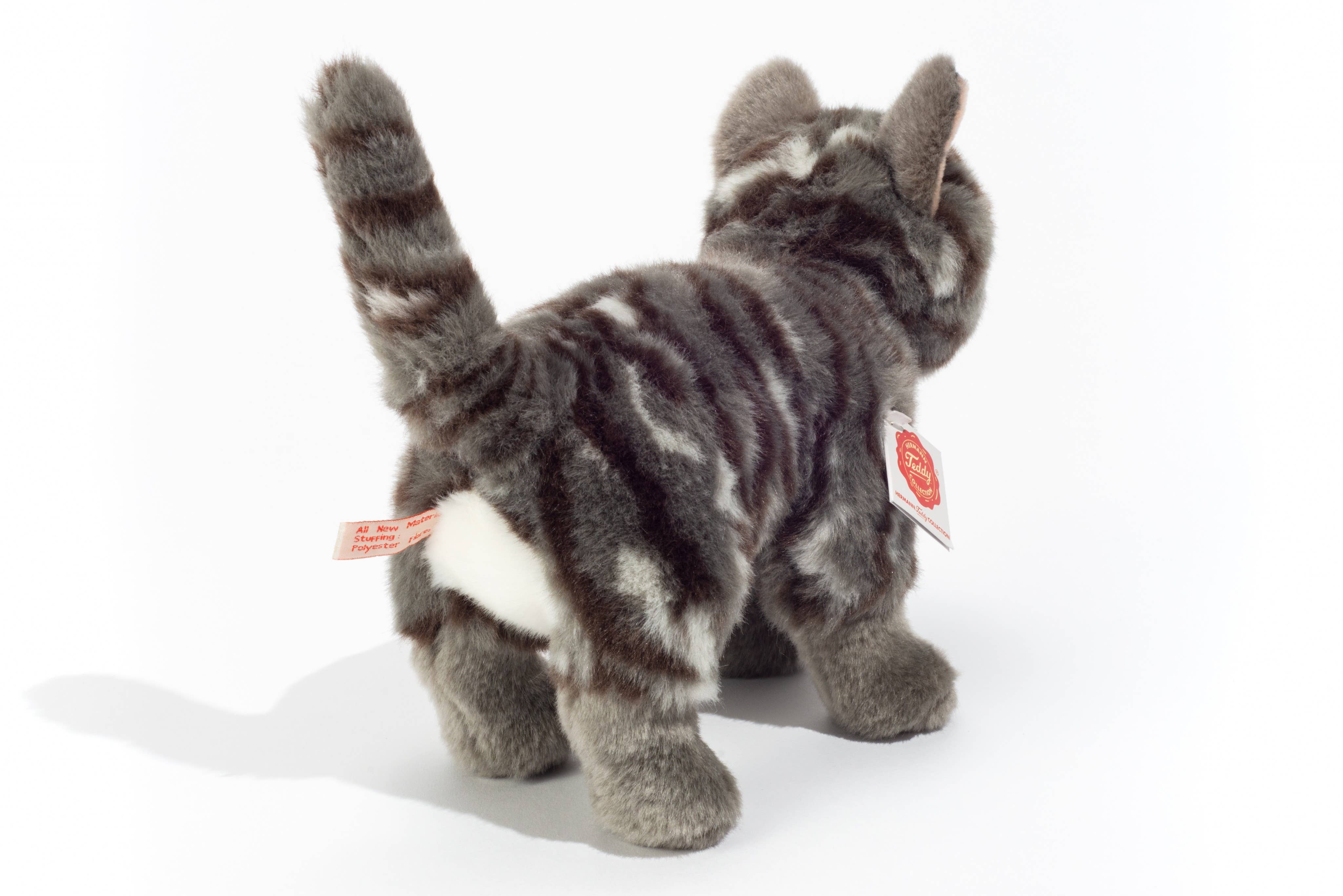 Plush Standing Grey and White Tabby Kitty Cat 20 cm - Teddy Hermann、mySite、g9winljtr