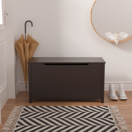 Kids Wooden Toy Box Storage with Safety Hinged Lid for Ages 2+ (White)、、casual