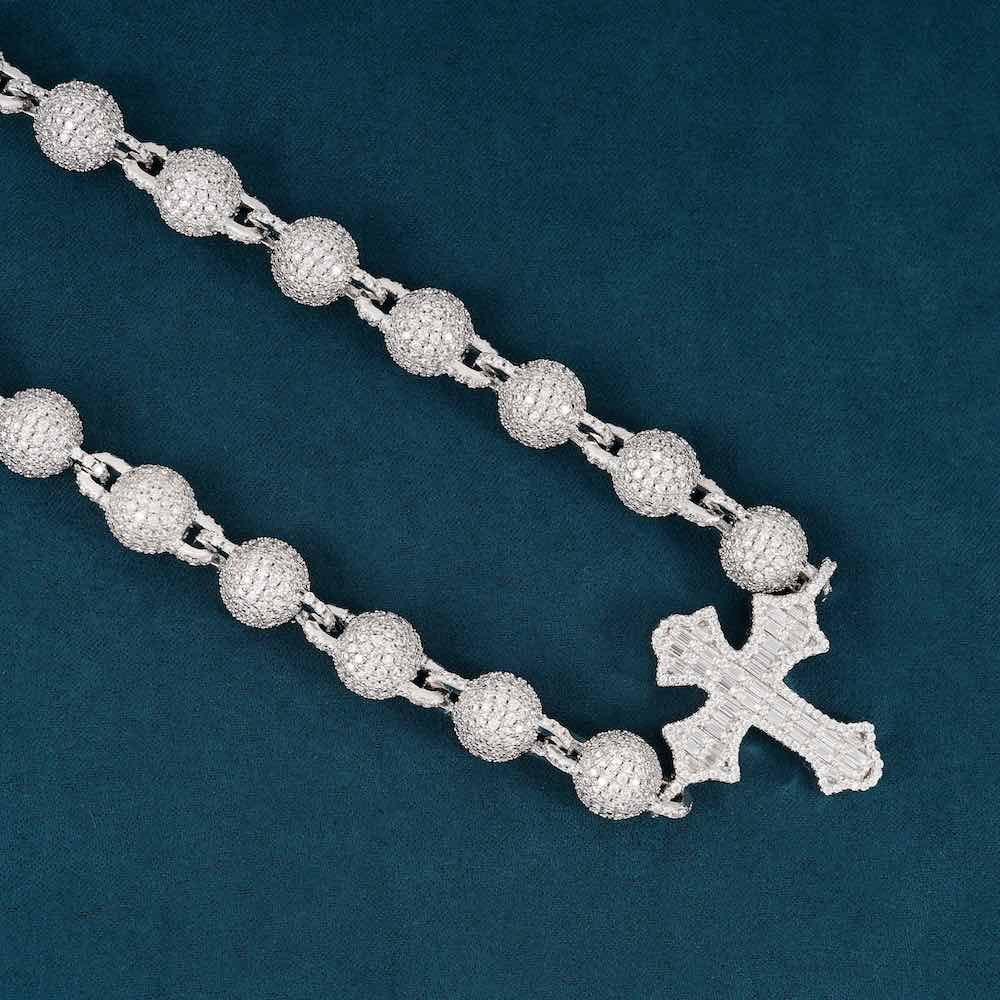 10MM Moissanite Baguette Cross Beads Link Chain 14k Gold、mySite、hinf8tx79