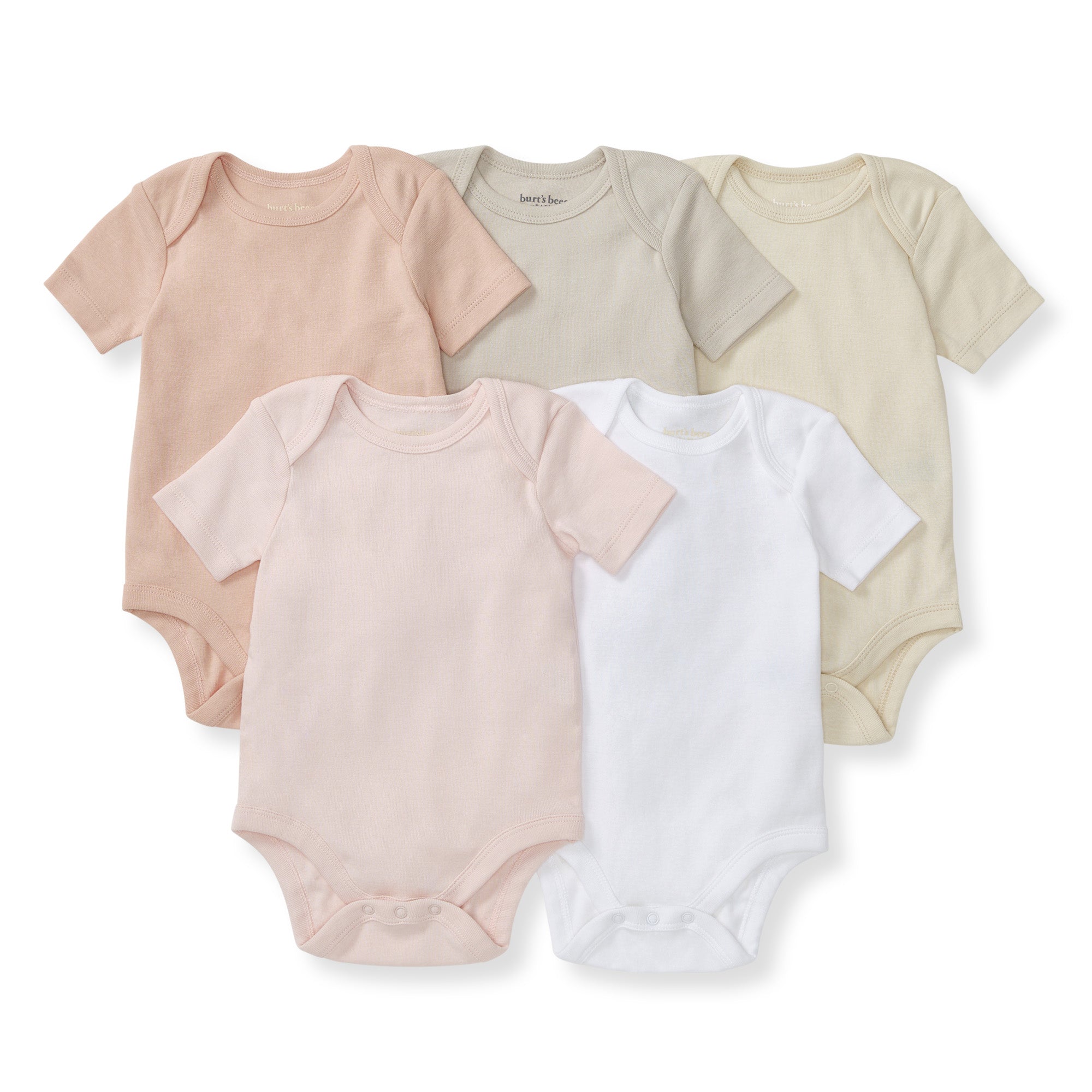 Solid Organic Cotton Short Sleeve Baby Bodysuits 5 Pack - Pink Sand、mySite、g9winljtr