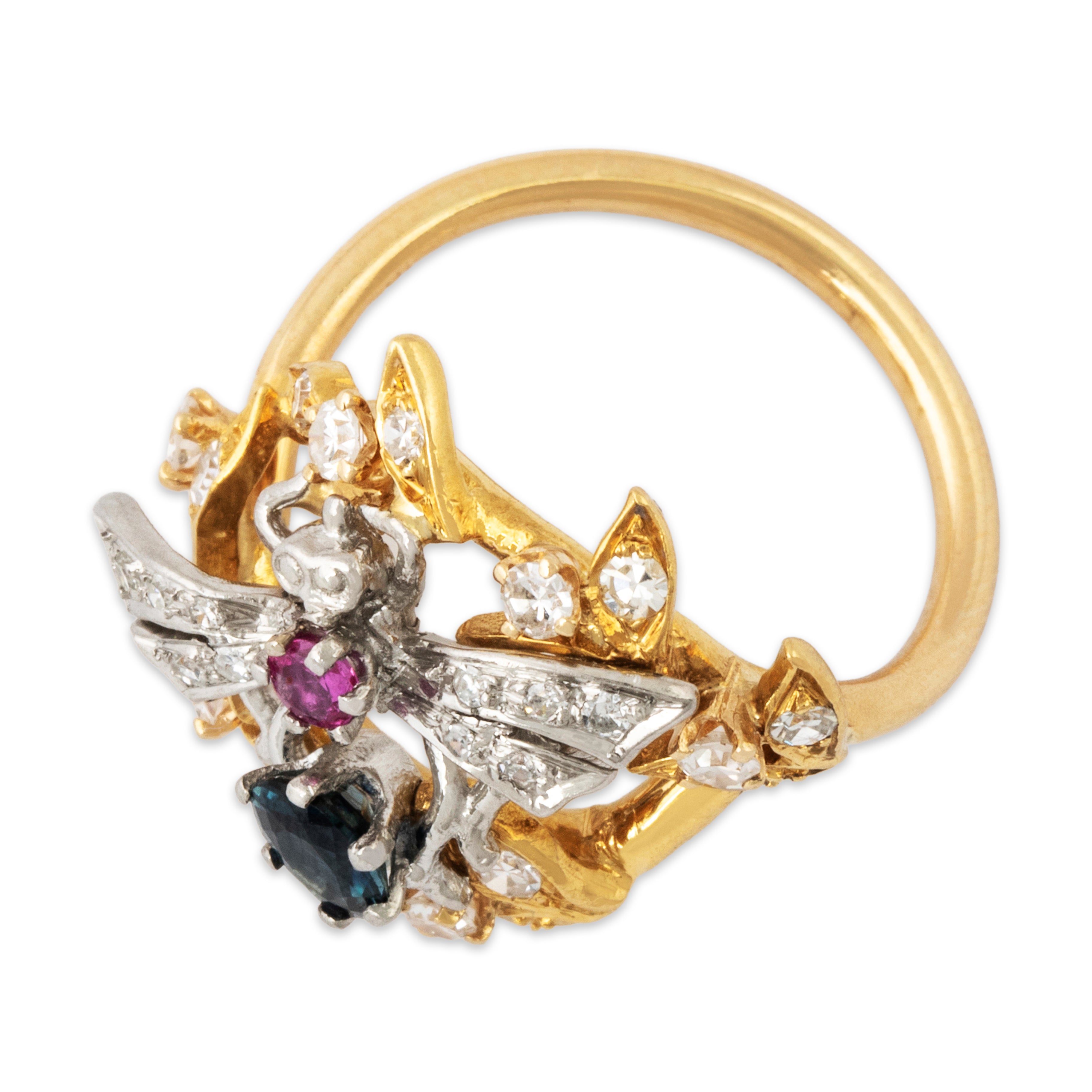 Vintage 18k Yellow & White Gold Diamond Sapphire Ruby Fabulous Flyer Ring 5.75、mySite、hinf8tx79