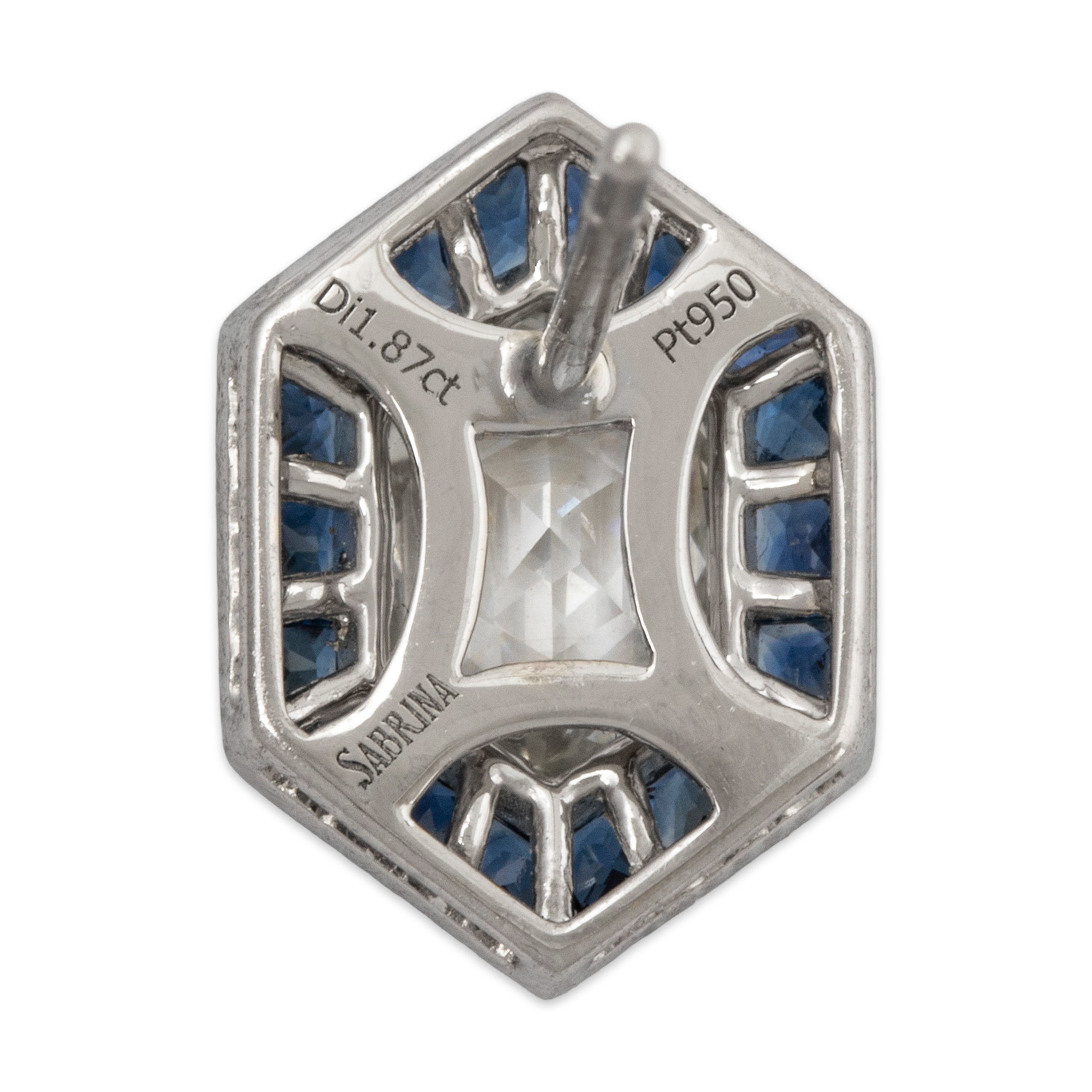 Abbott & Oaks Platinum 1.88cttw Hexagon Diamond 1.23cttw Sapphire Stud Earrings、mySite、hinf8tx79