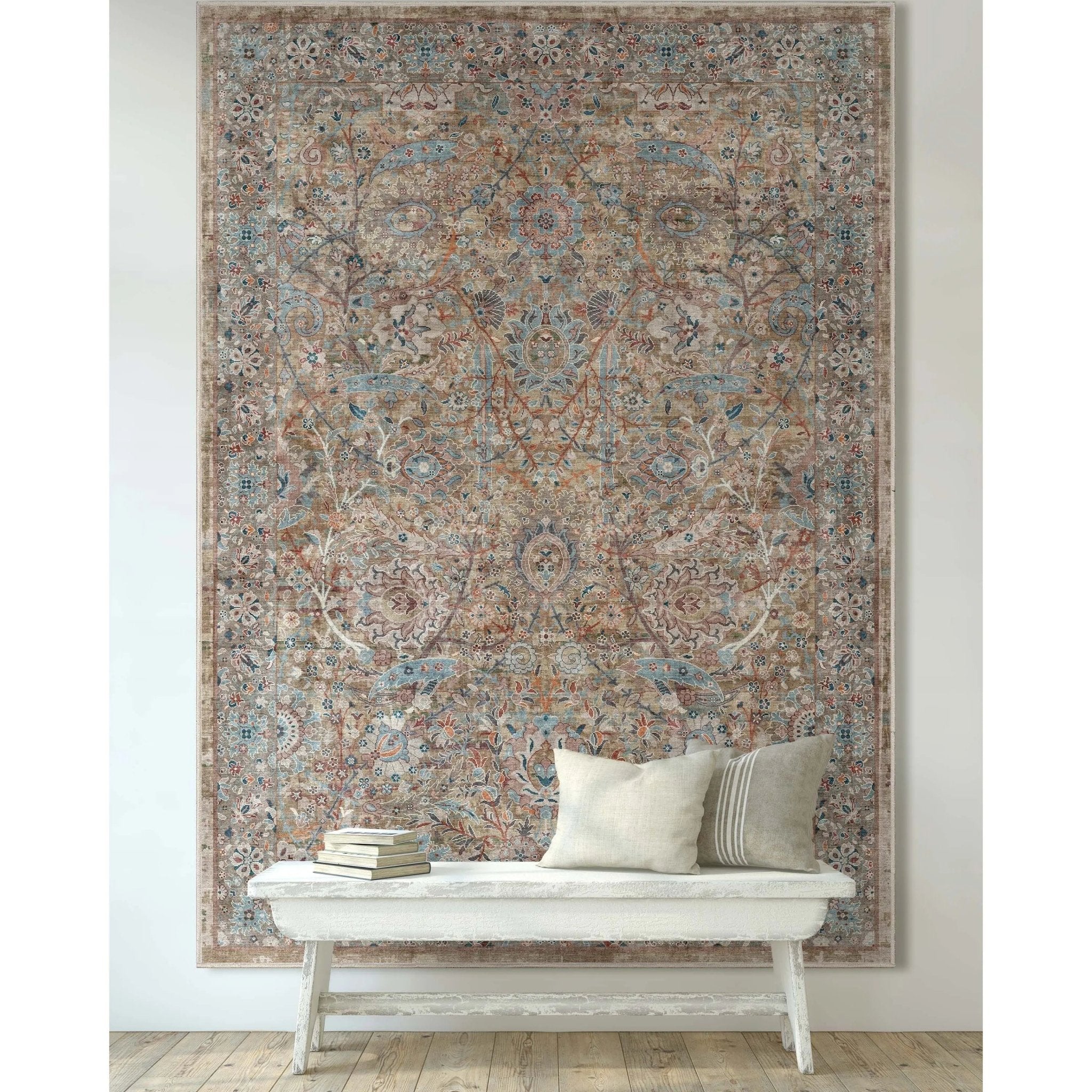 Emilia Vintage Persian Floral Blue Flat-Weave Rug、mySite、gigharbornorthrealestate