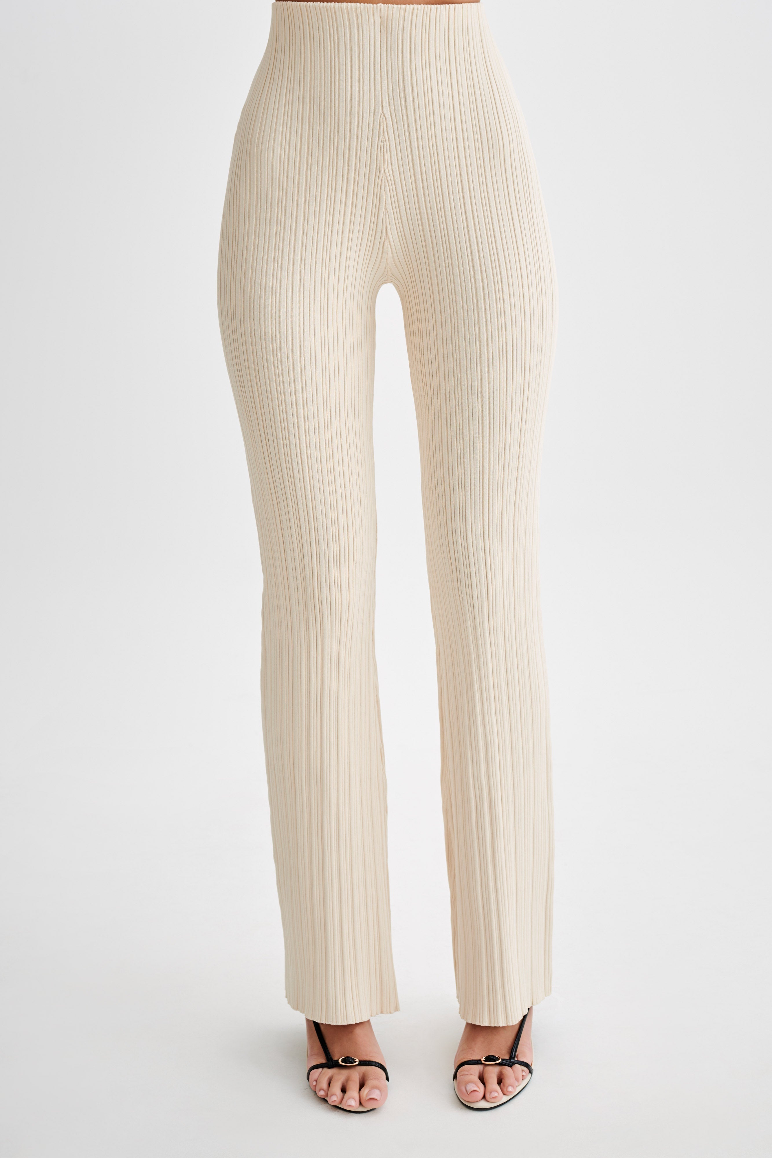 Chiara Straight Leg Rib Knit Pant - Cream、mySite、solidvoid