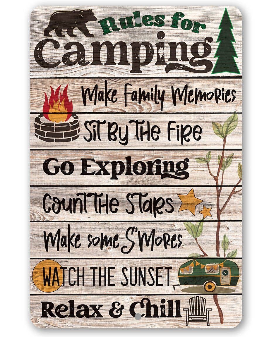 Rules for Camping Inspirational Metal Sign、mySite、g9winljtr