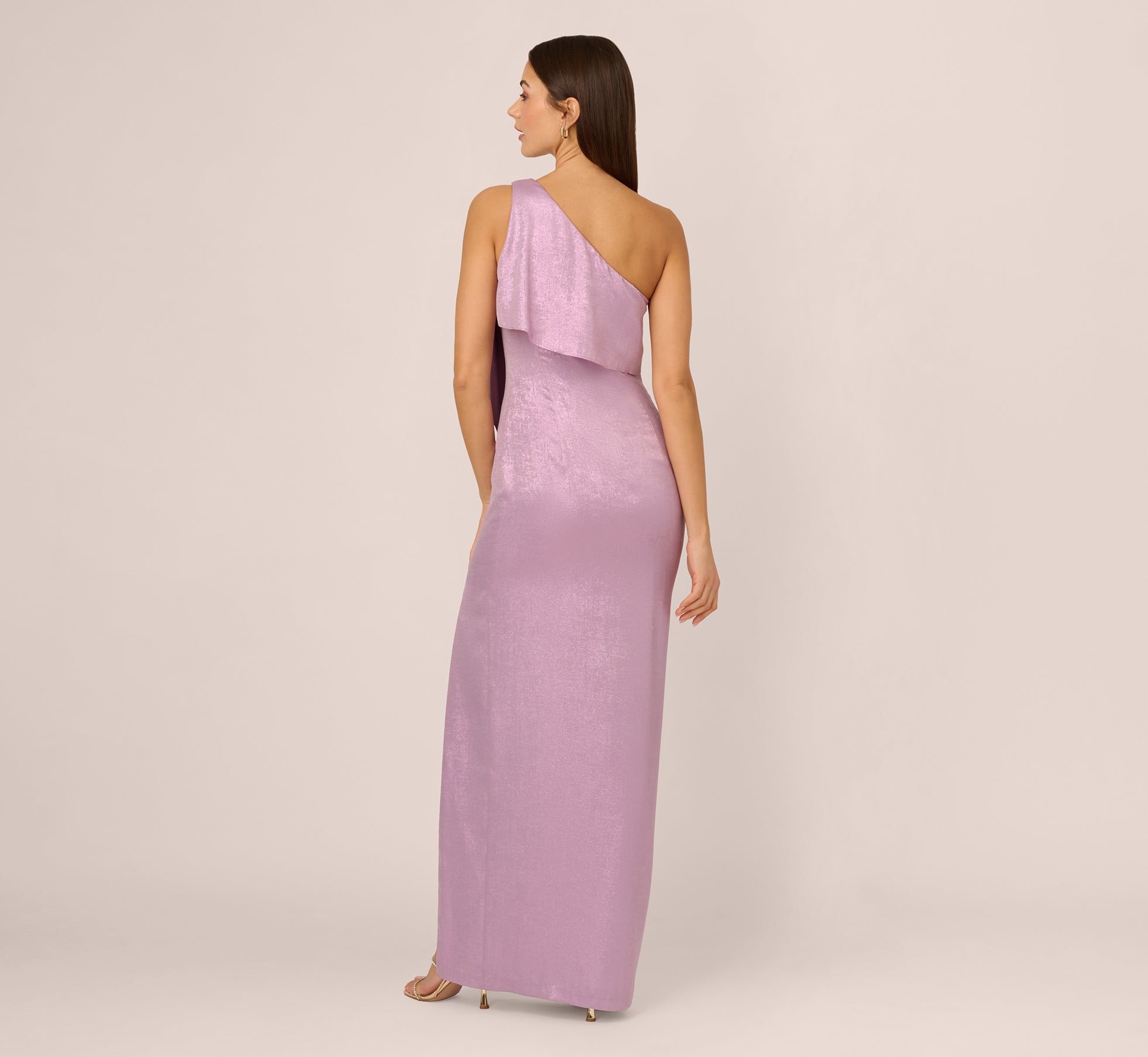 One Shoulder Foil Draped Popover Gown In Light Purple、mySite、solidvoid