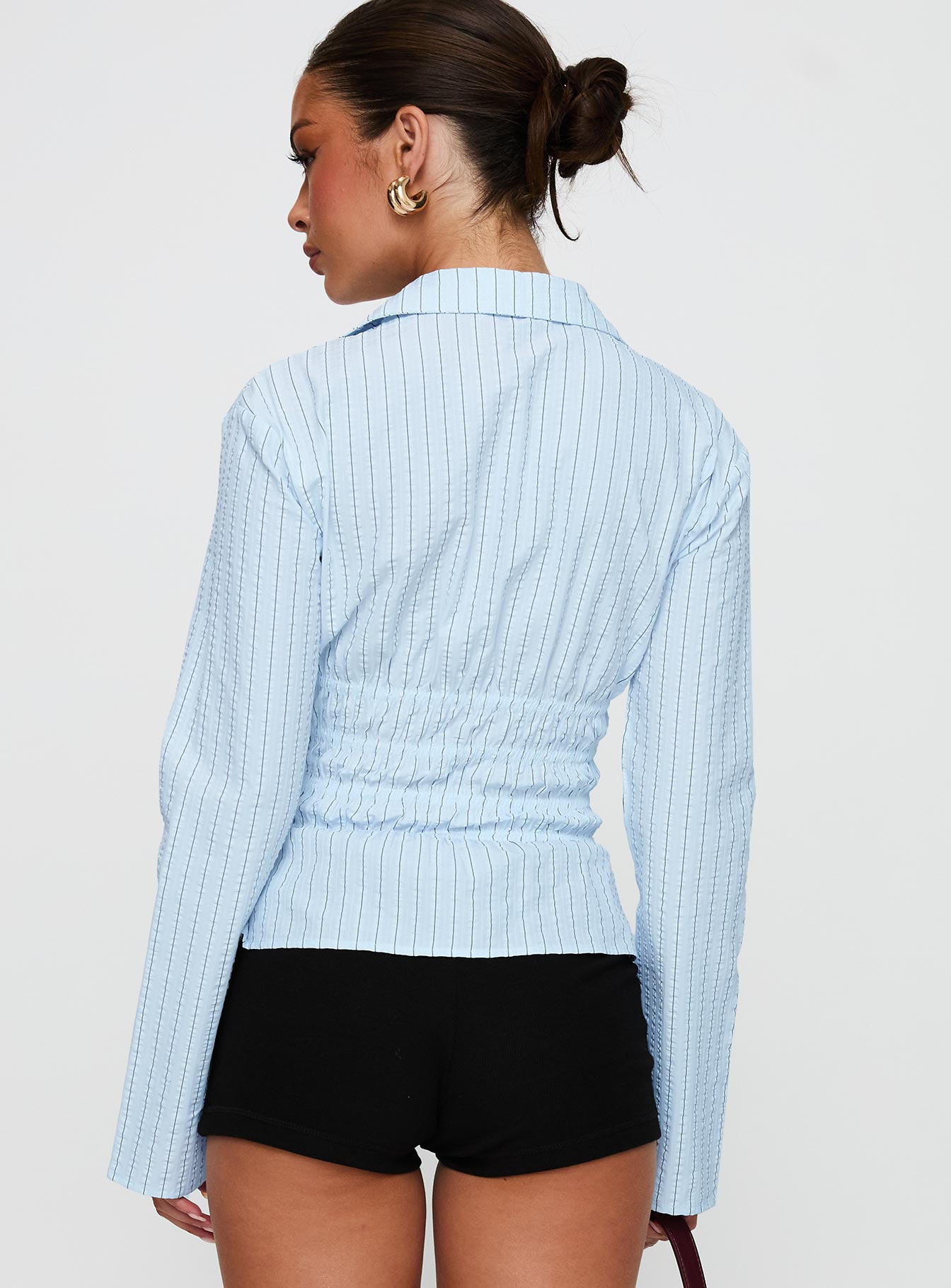 Liesel Shirred Long Sleeve Top Stripe、mySite、solidvoid