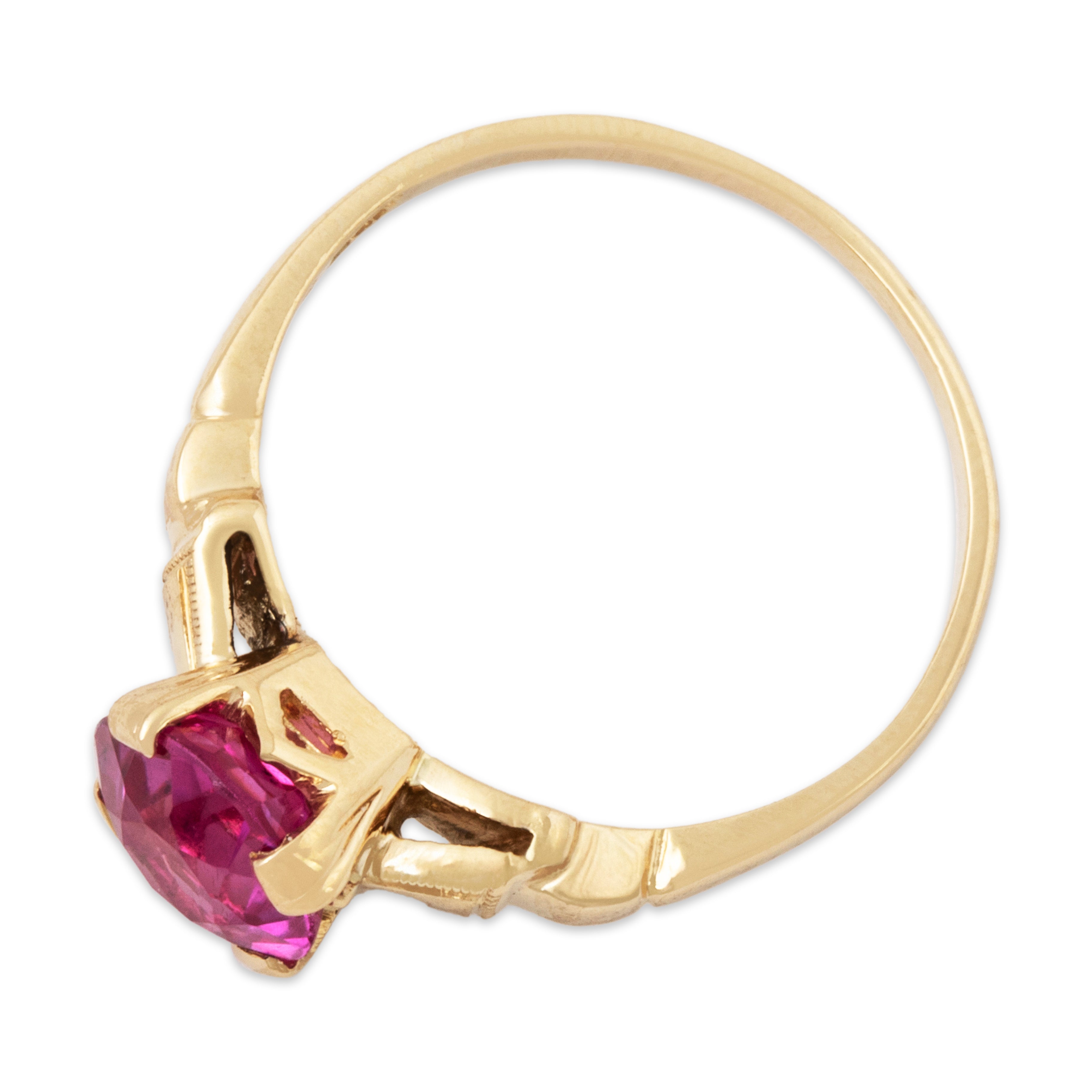 Vintage 14k Yellow Gold Synthetic Ruby Spectacular Pink Solitaire Ring 6.50、mySite、hinf8tx79