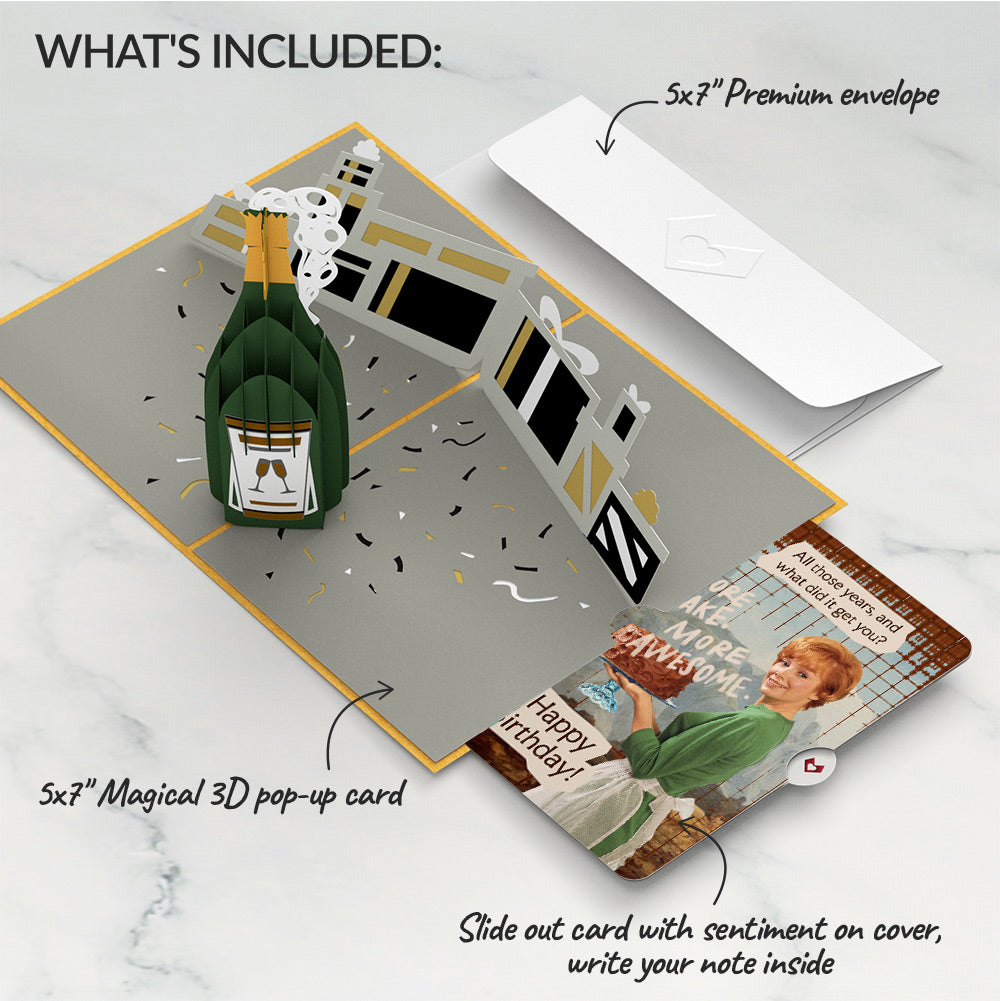 Champagne Celebration Birthday Pop-Up Card and More Cake More Awesome Sentiment Set、mySite、solidvoid
