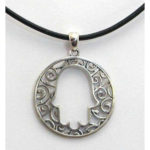 Michael Bromberg Pretty Hamsa With Swirls of Silver on Leather Cord、mySite、topwebapps