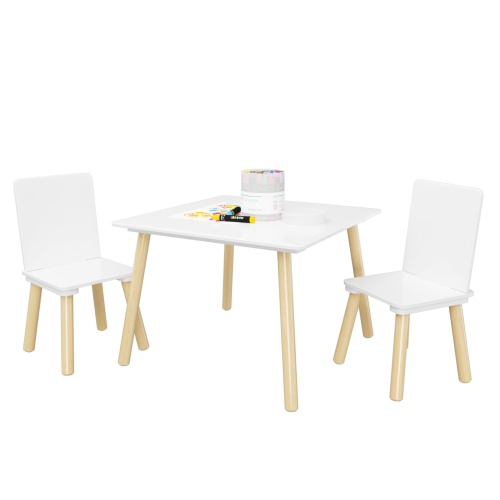 Kids Table and 2 Chairs Set, 3 Pieces Toddler Table and Chair Set, Wooden Activity Play Table Set (Lion&Monkey)、、casual